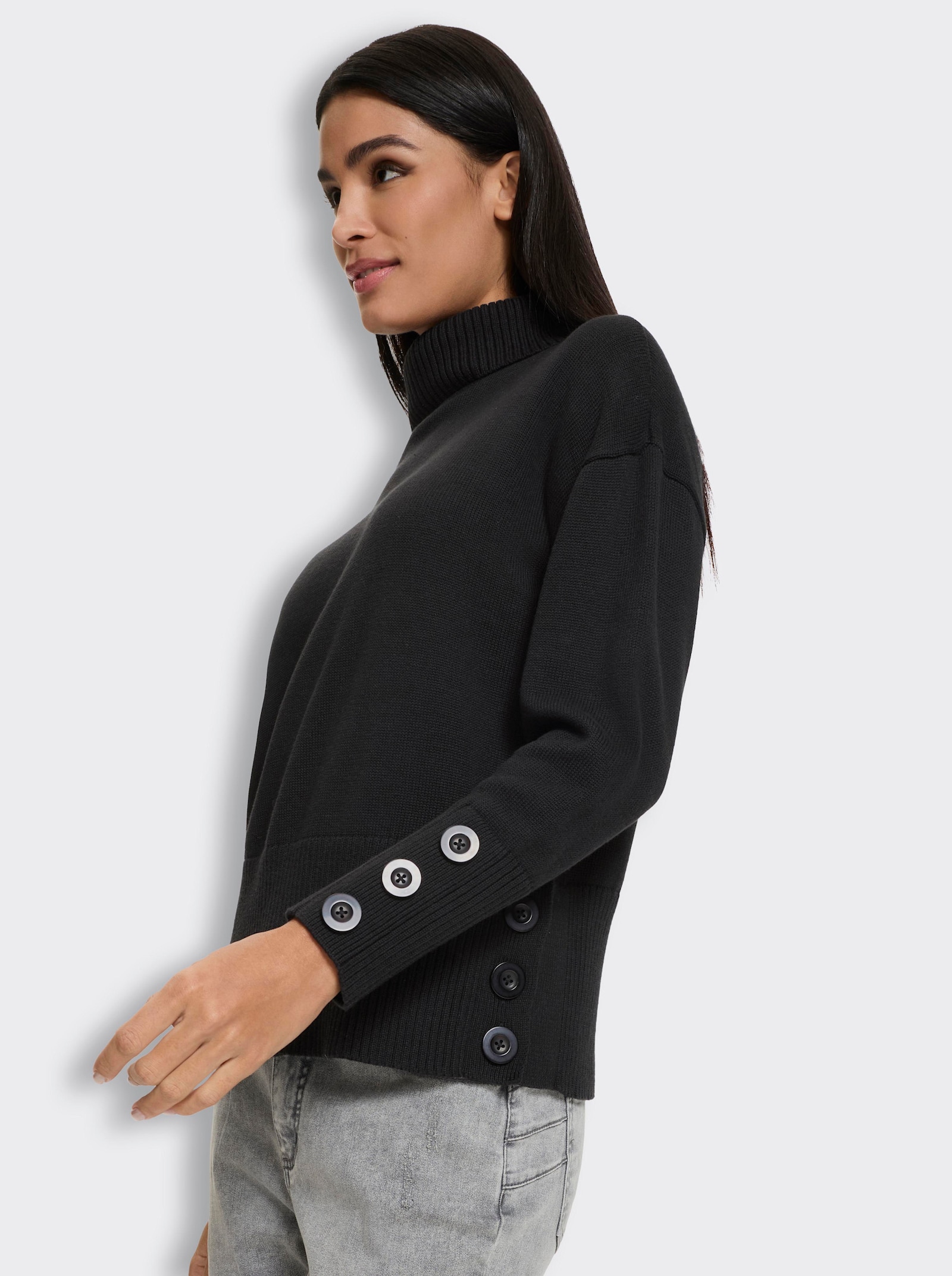 heine Rollkragenpullover mit Seitenschlitzen - schwarz