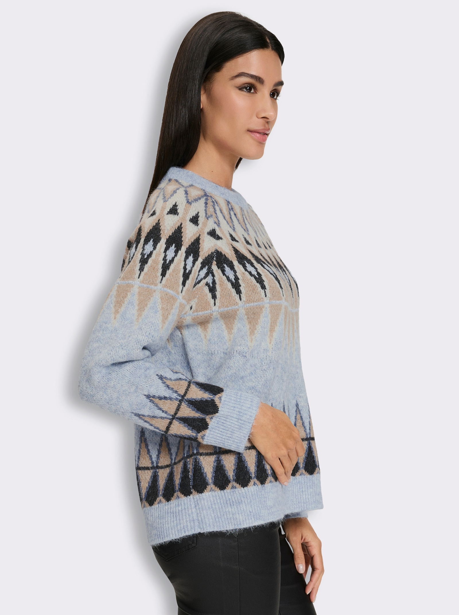heine Norwegerpullover mit Fauschgarn - bleu-camel-gemustert