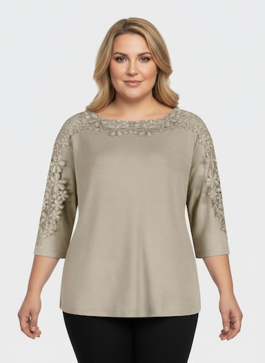 Spitzenshirt mit U-Boot-Ausschnitt - sand