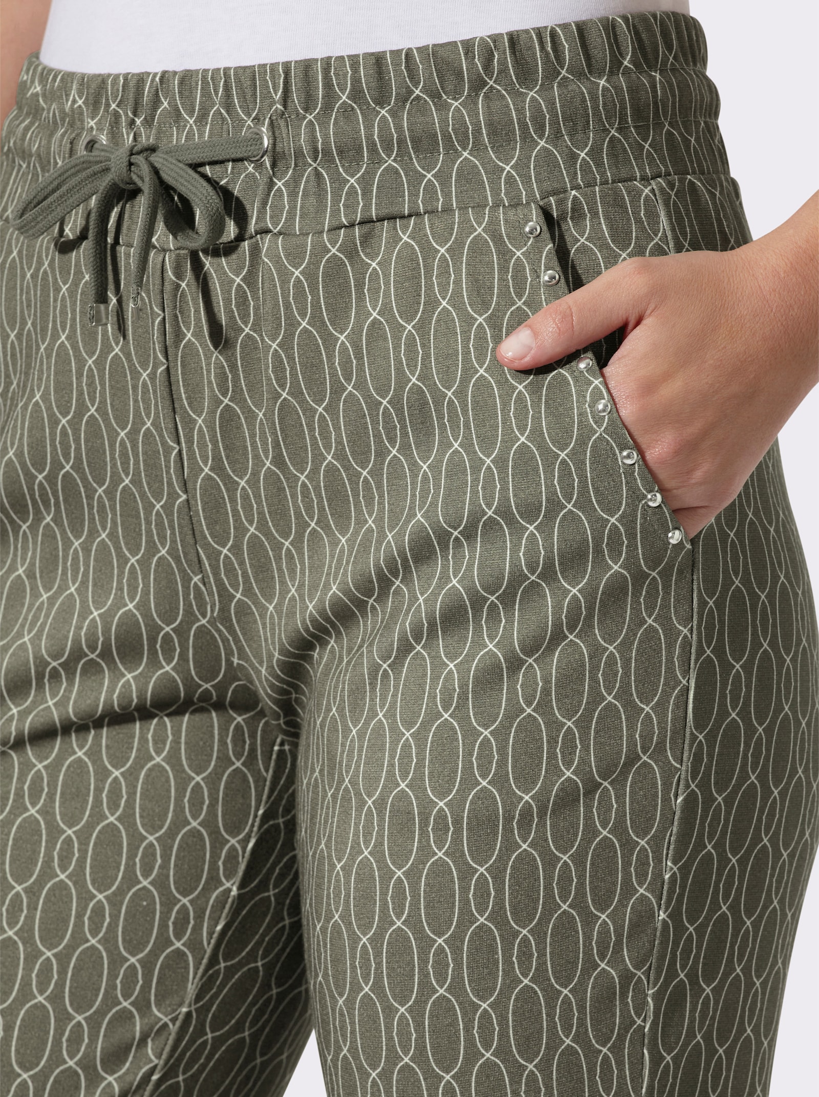 heine Schlupfhose Mit Rundum-Dehnbund - khaki-ecru-bedruckt