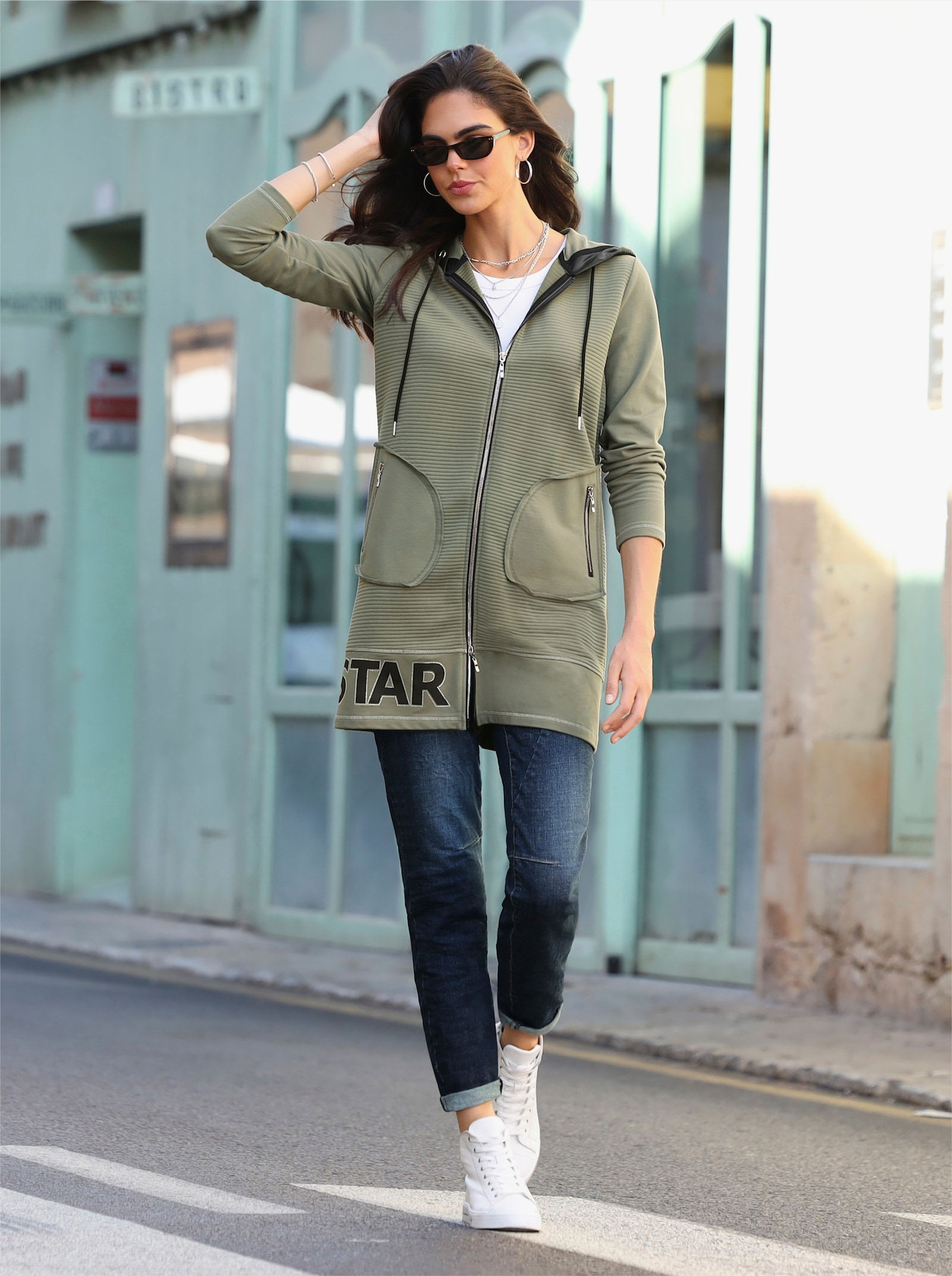heine Shirtjacke mit 2-Wege-Zipper - khaki