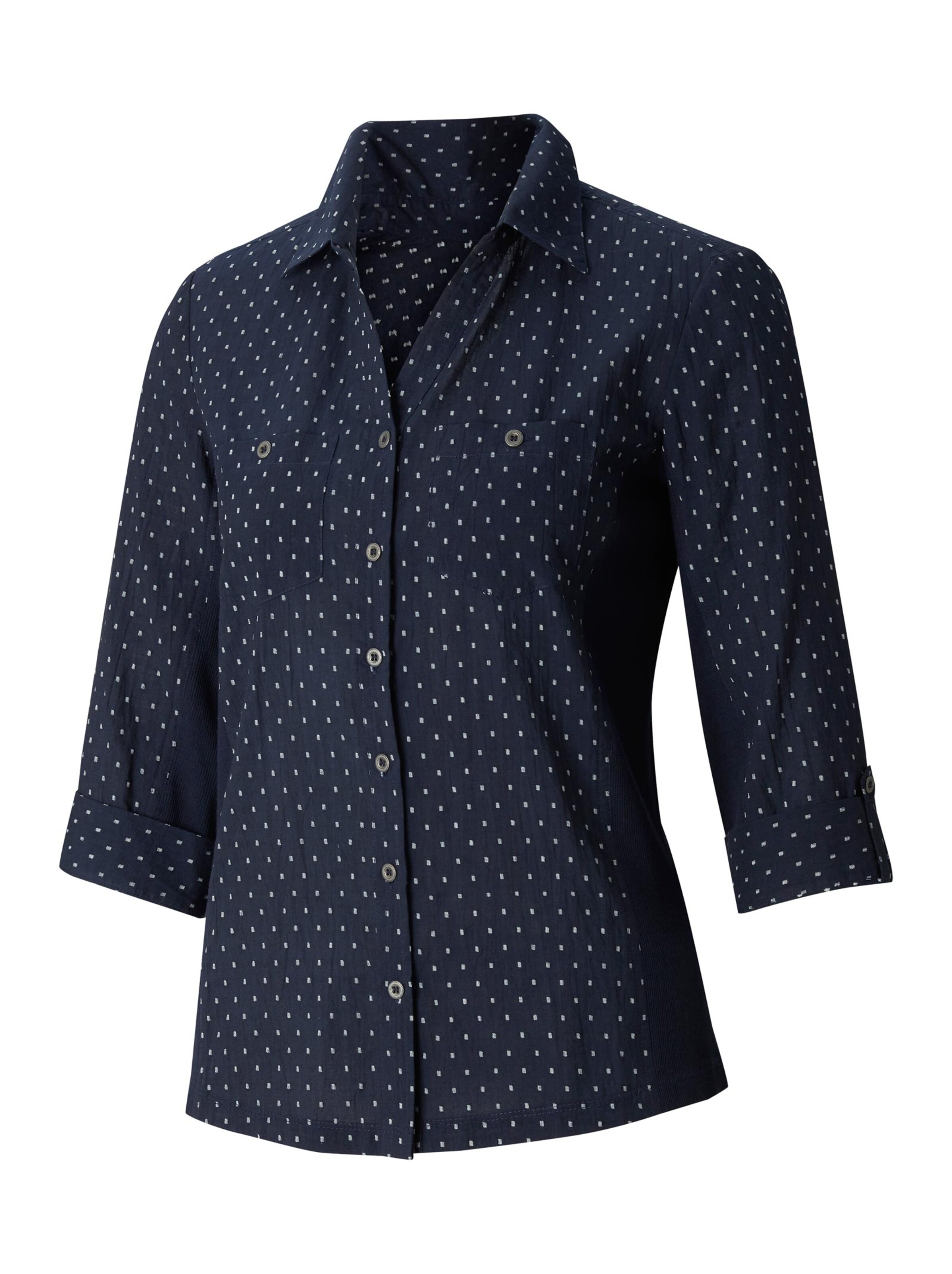 Collection L Hemdbluse - marine-getupft