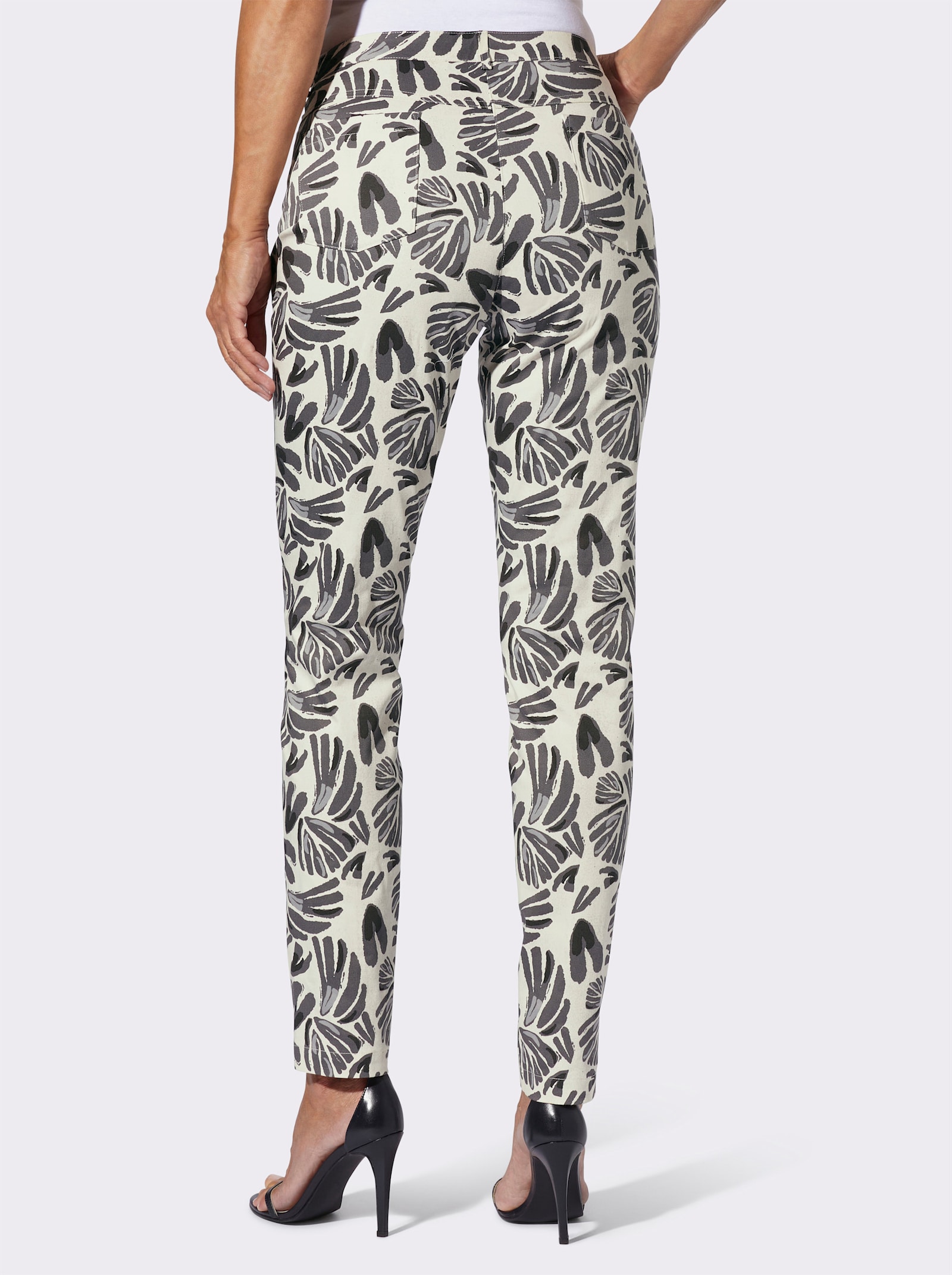 Broek met print in bloemdessin - champagne/antraciet bedrukt