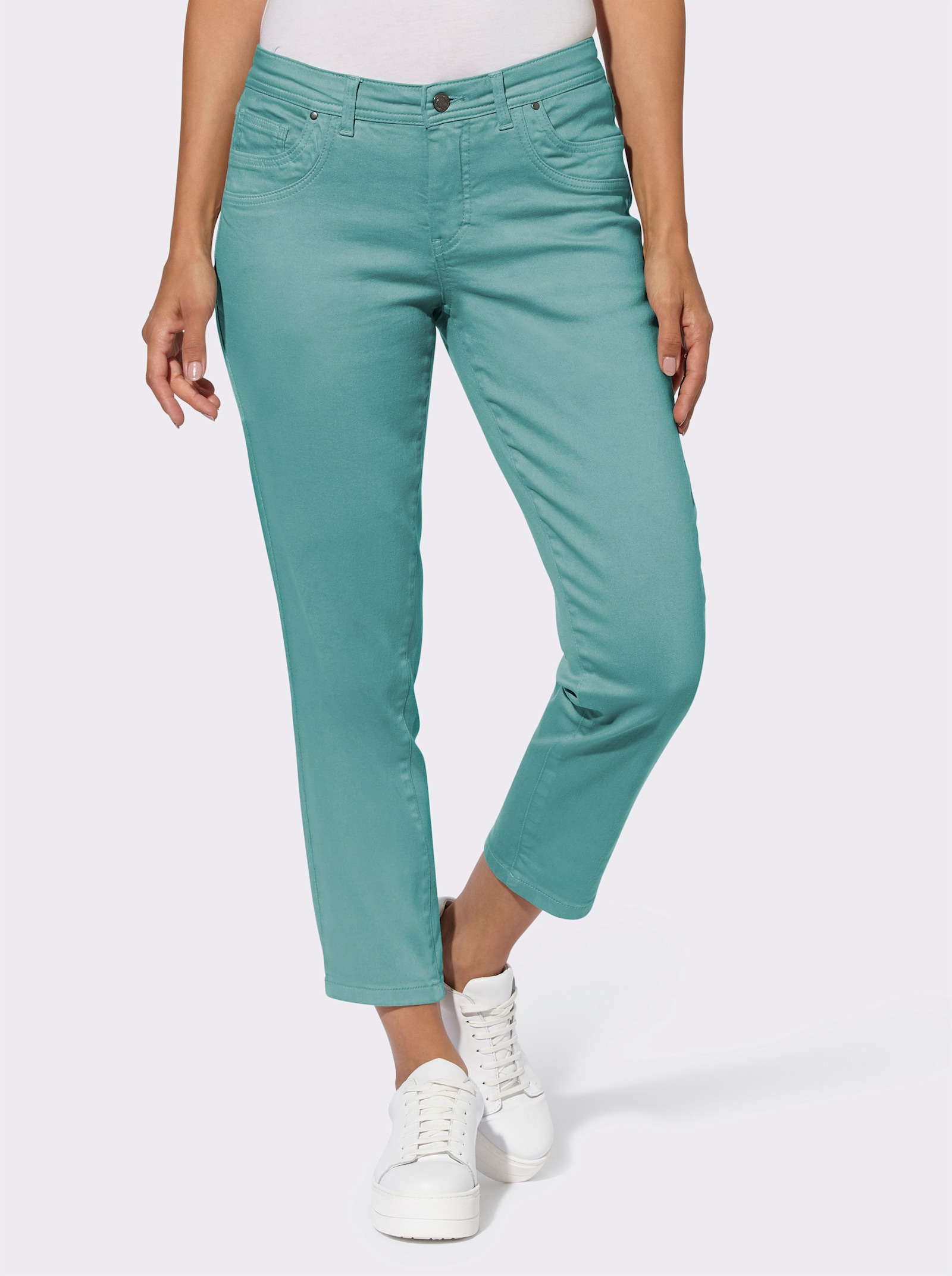 7/8-Jeans mit Kontrastnähten - salbei