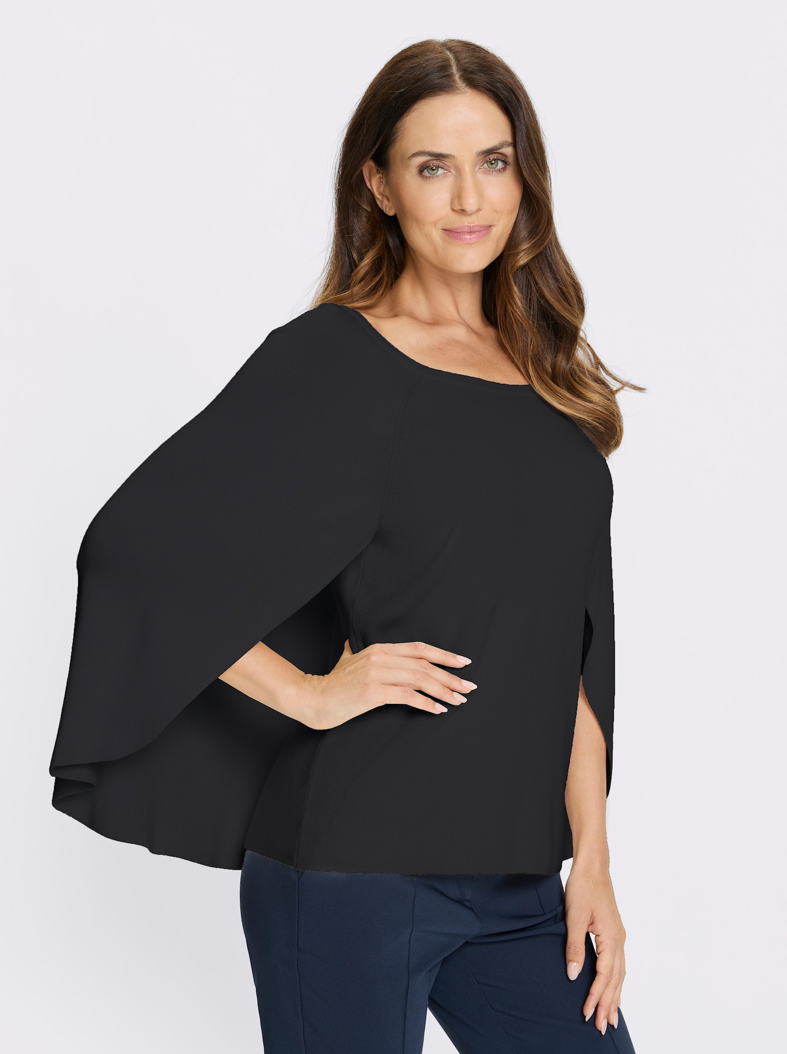 heine Pull en tricot fin style poncho - noir