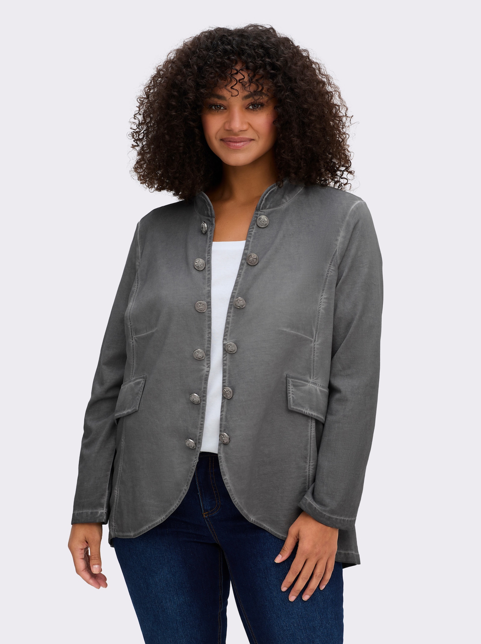 Sweatjacke in Oil-dyed-Optik - grau