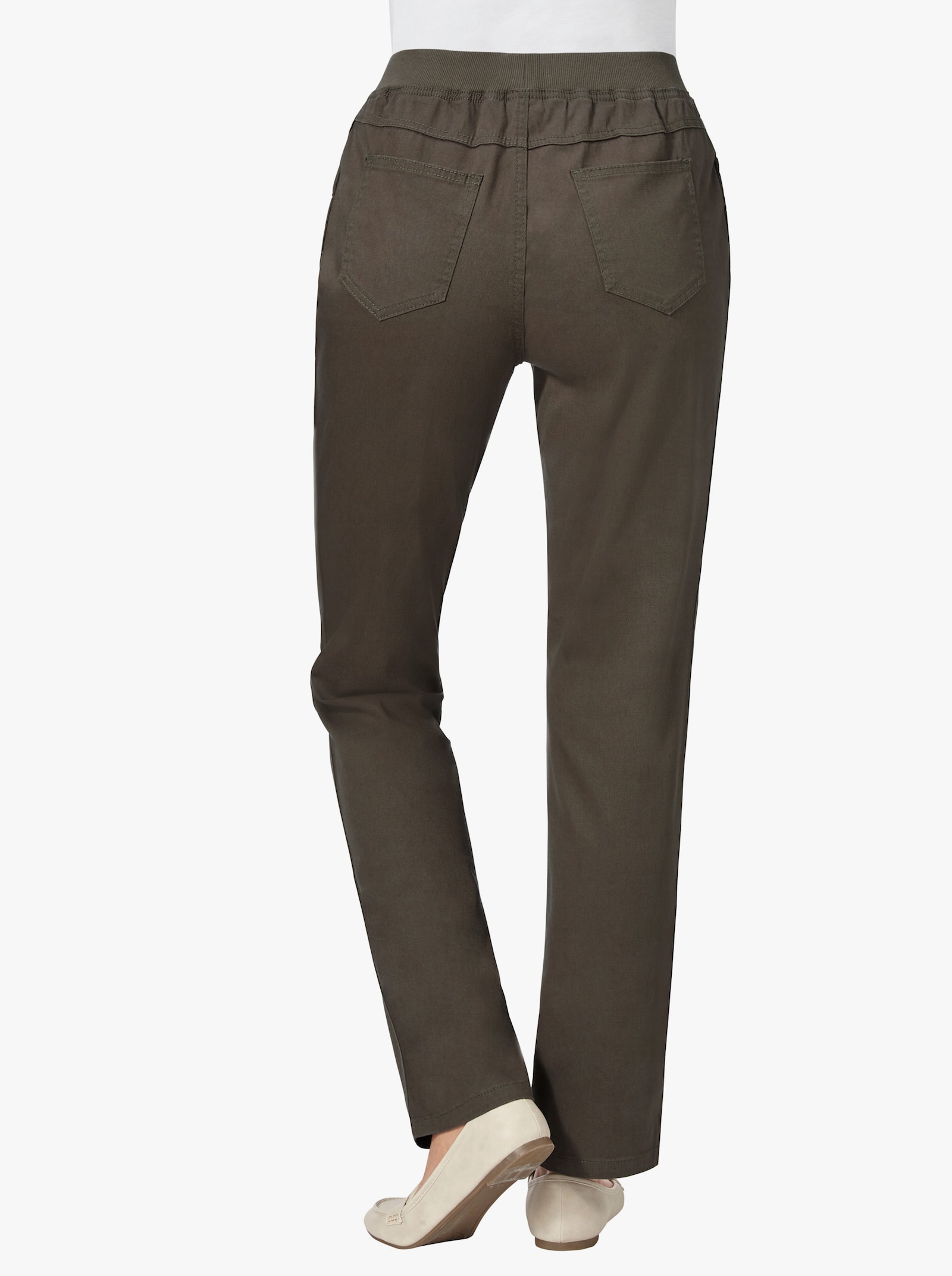 Stretchjeans met comfortband rondom - kaki