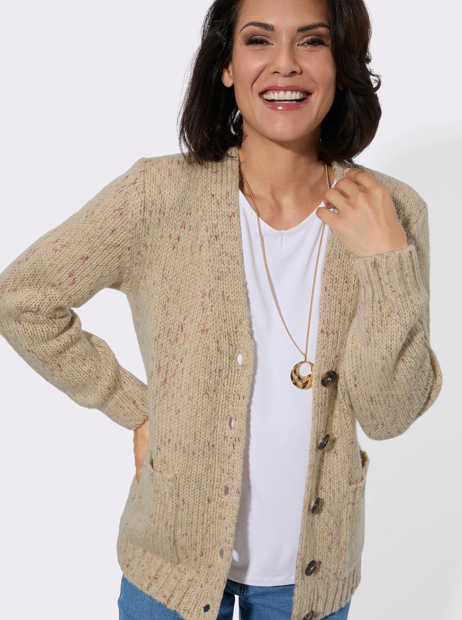 Strickjacke aus weichem Melangegarn - sand-meliert
