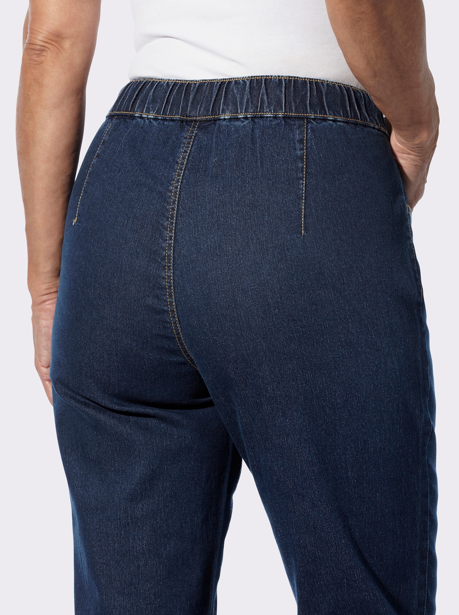 Schlupfjeans mit Bindeband im Leo-Dessin - blue-stone-washed