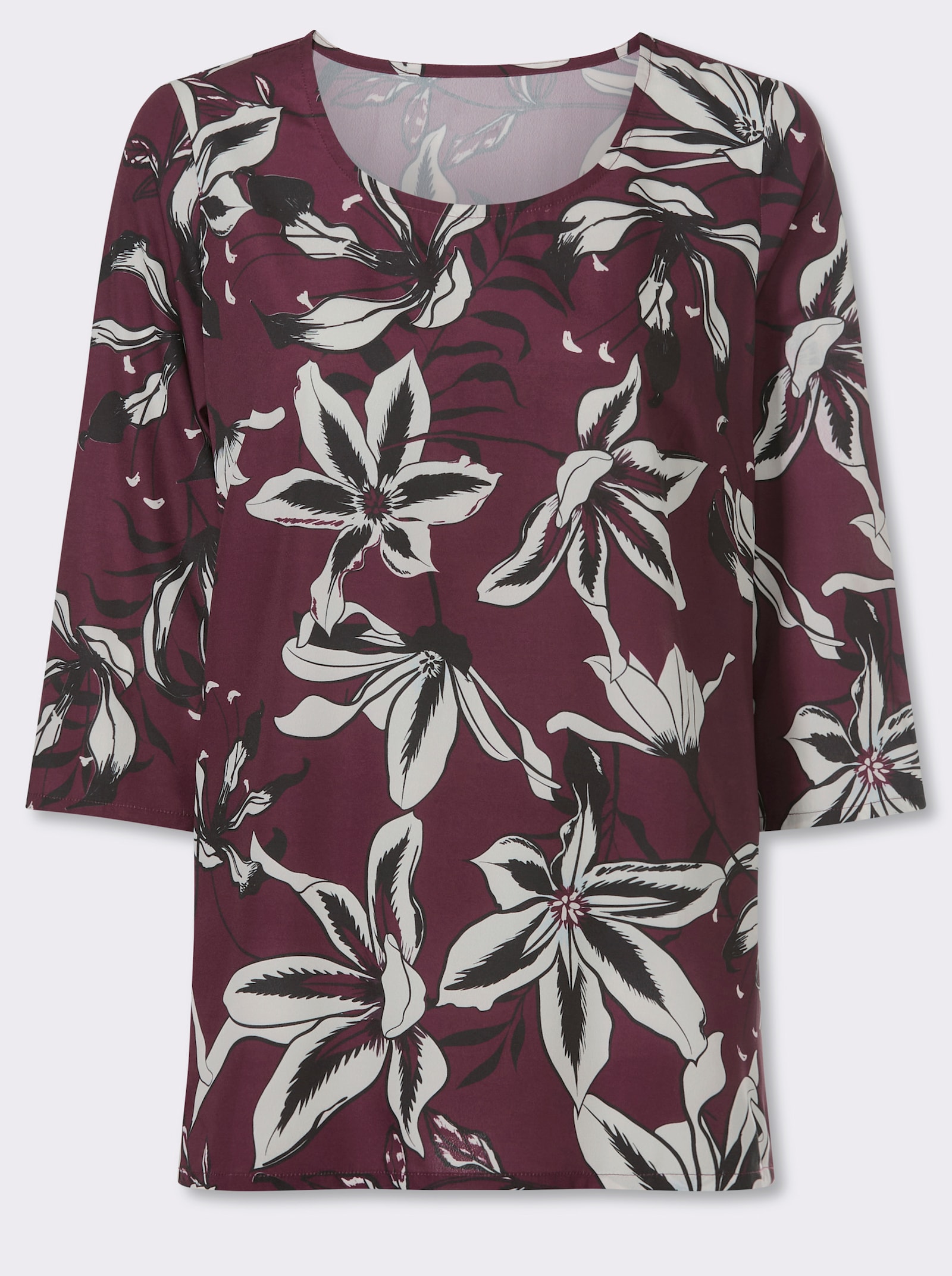 Druckbluse in floralem Dessin - burgund-ecru-bedruckt