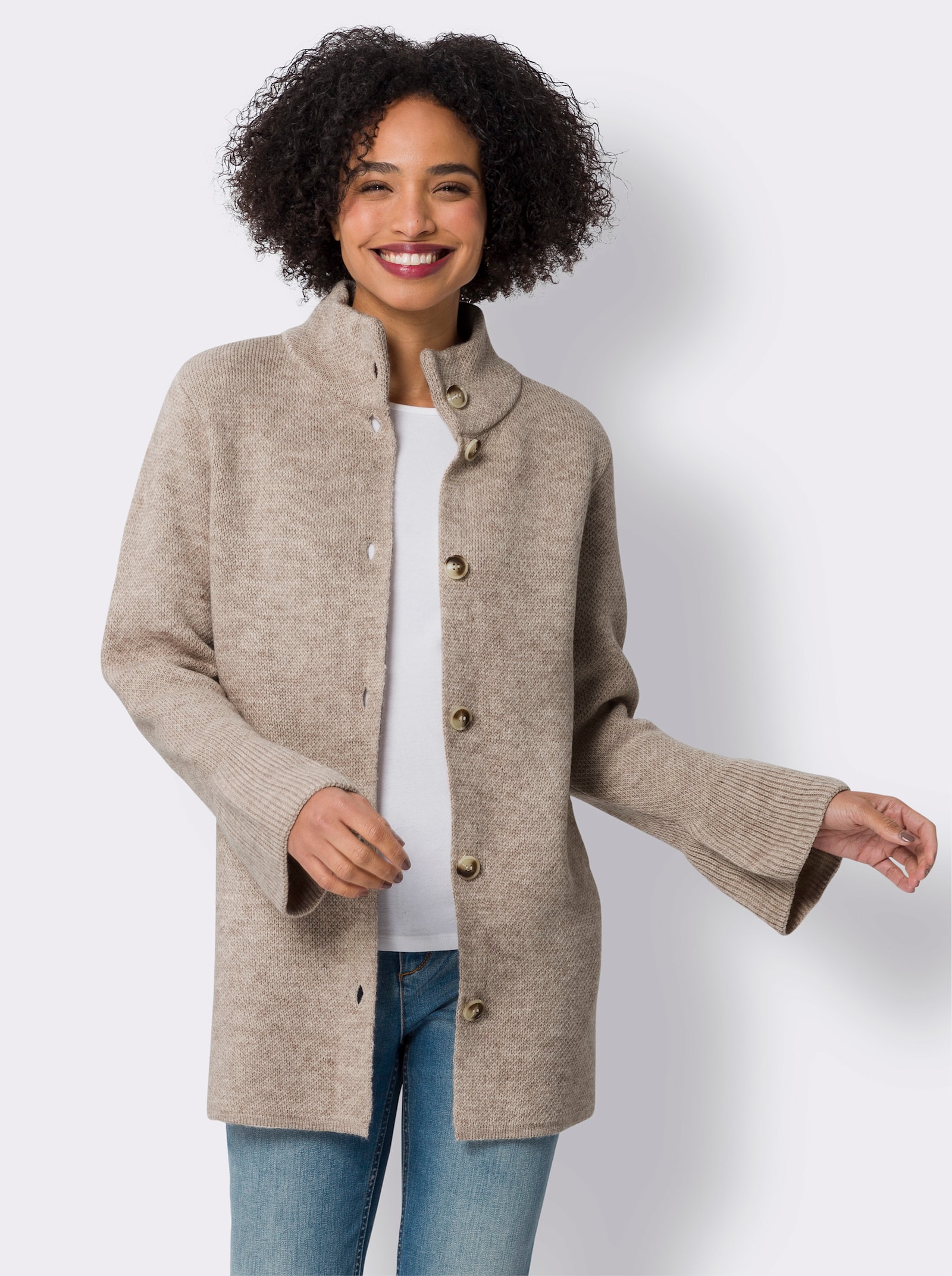 heine Strickjacke mit Volantärmeln - champagner-camel-meliert