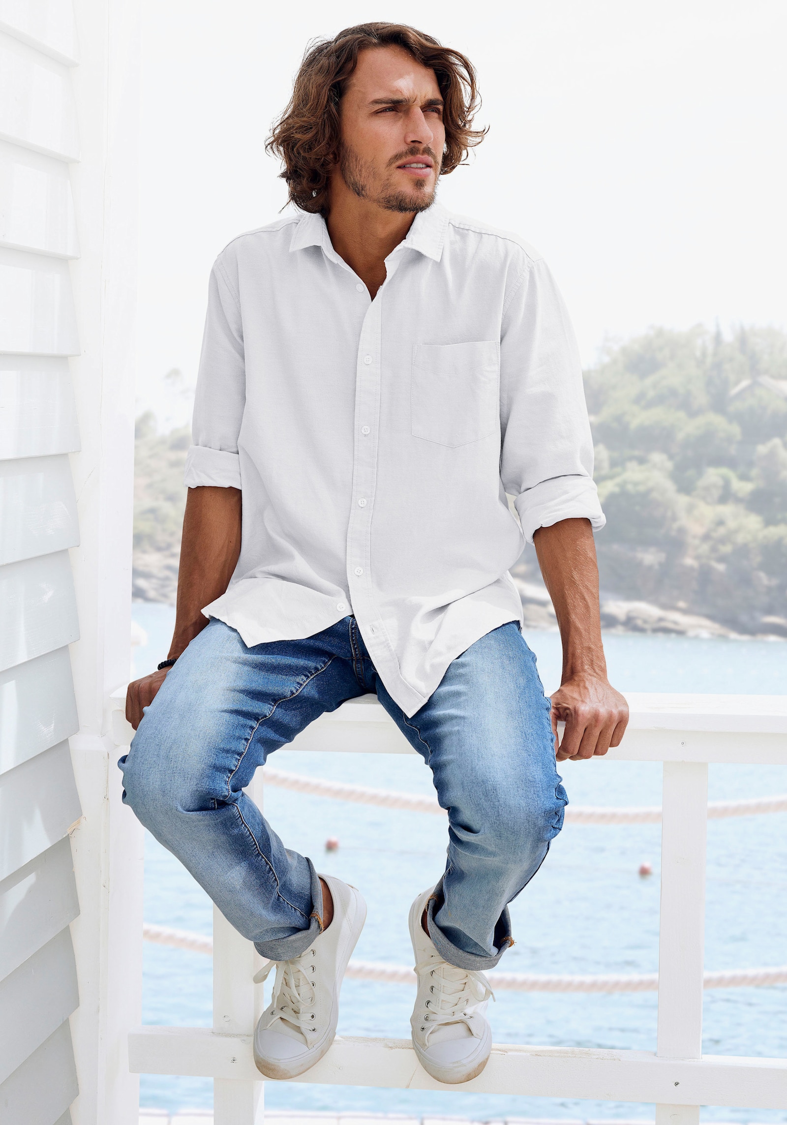 H.I.S Langarmhemd - weiß