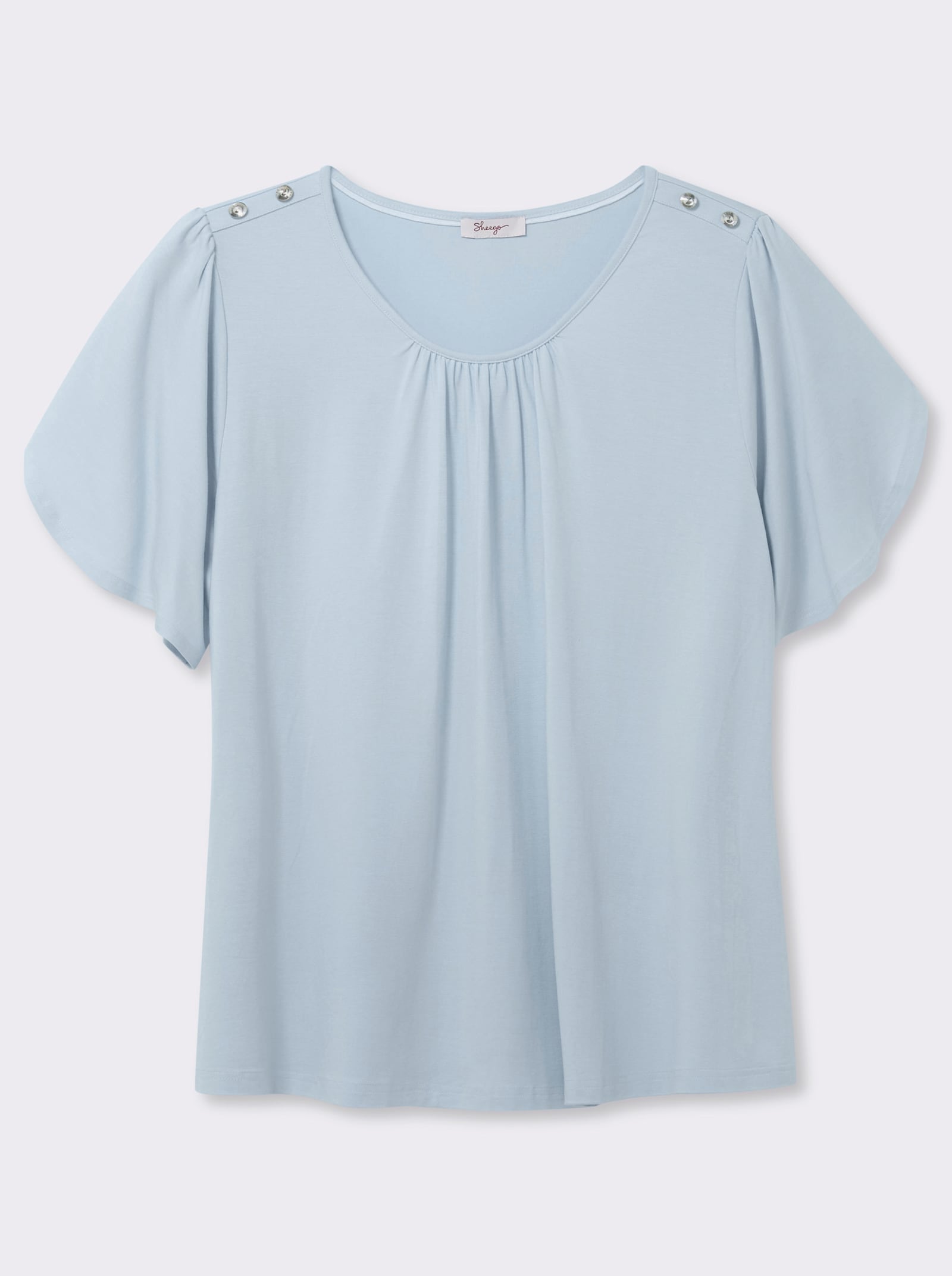 sheego Shirt met ronde hals en tulpmouwen - lichtblauw