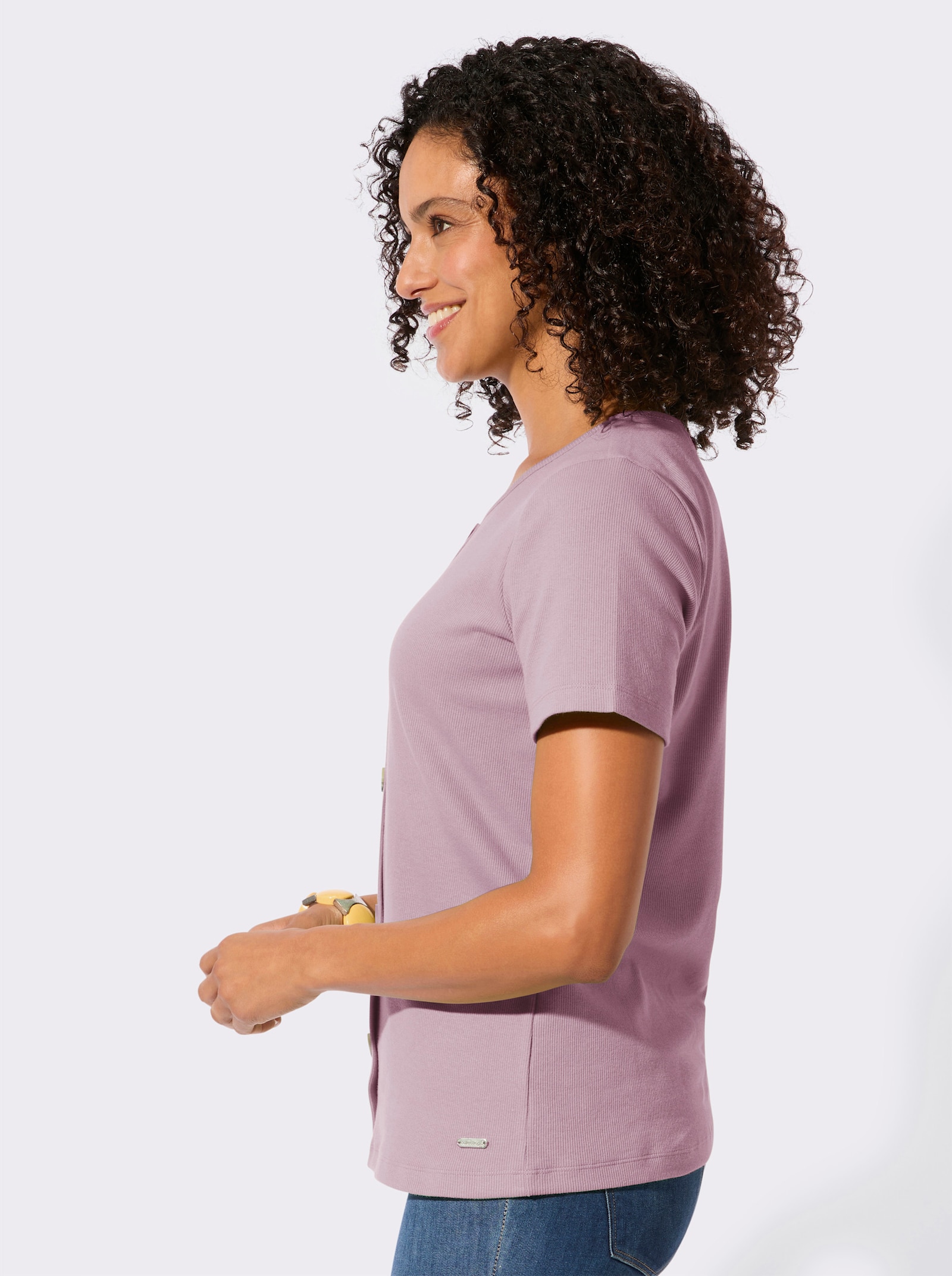 Rundhalsshirt in Rippen-Jersey-Qualität - mauve