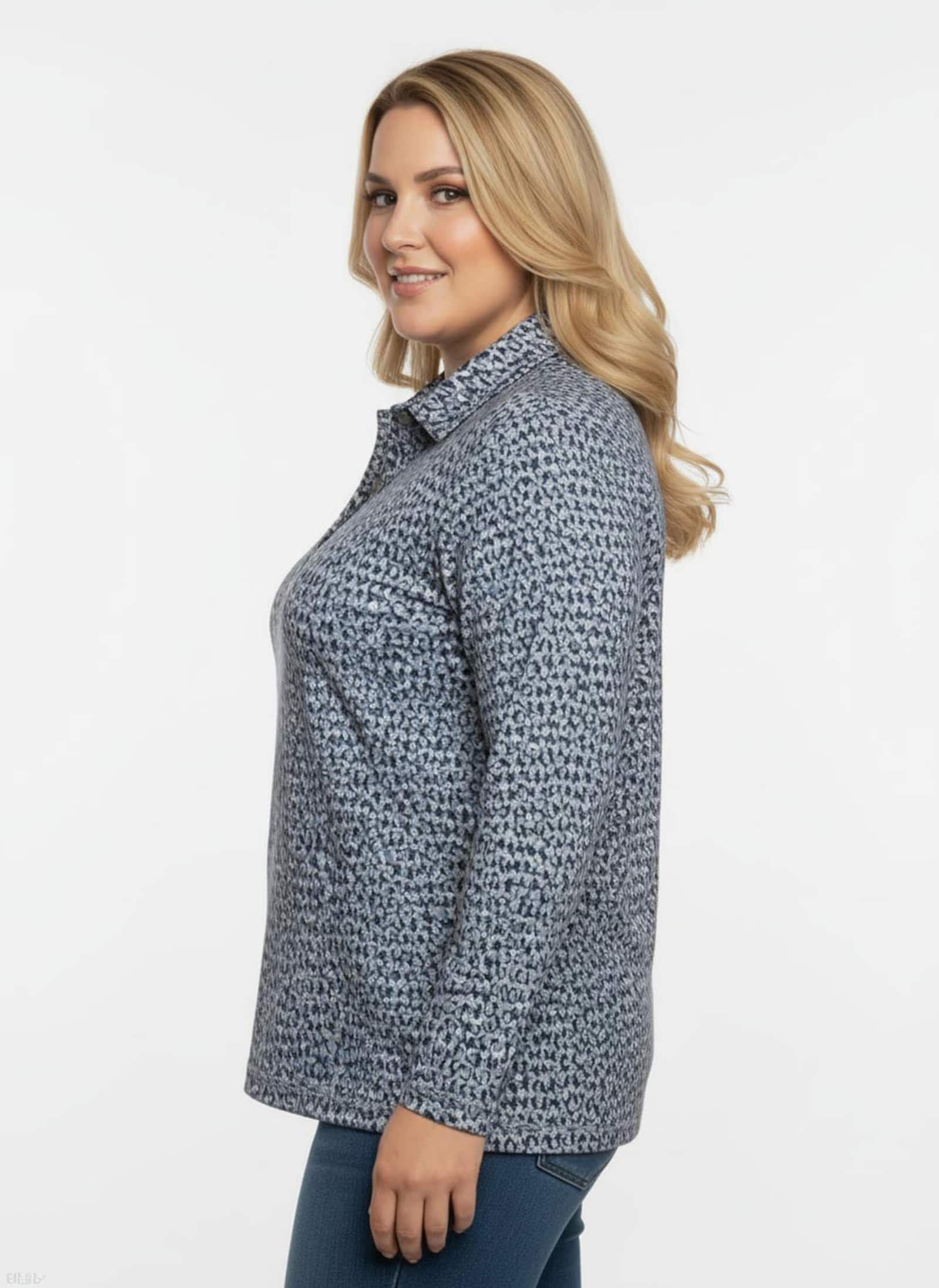 Poloshirt mit Knopfleiste - dunkelblau-steingrau-bedruckt