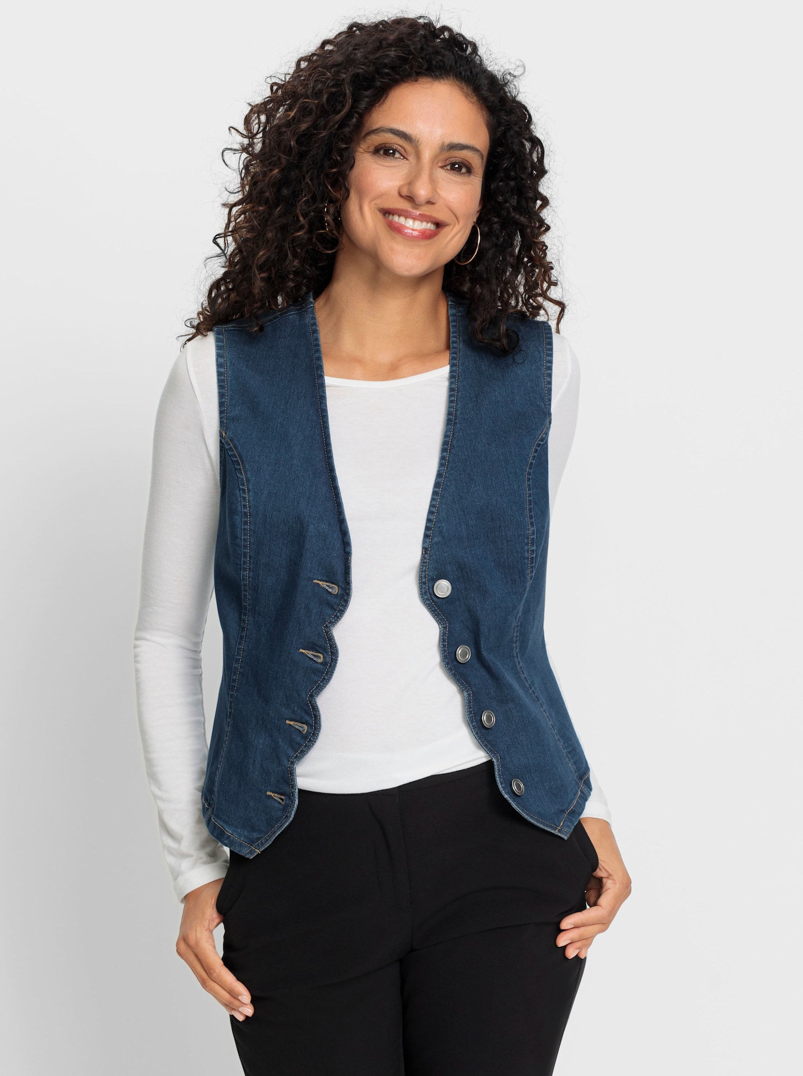 Jeansweste mit Wellenkante - blue-stone-washed