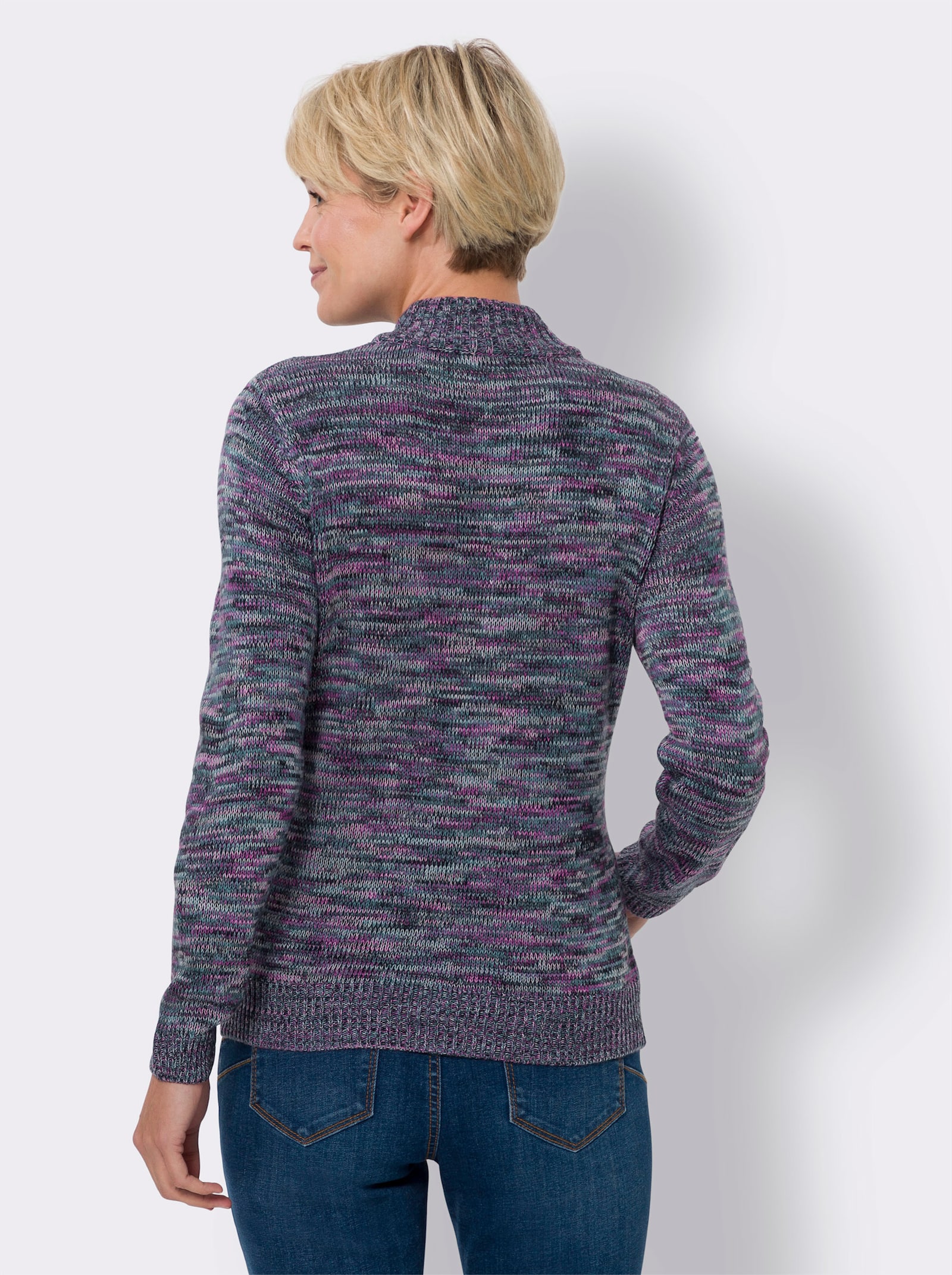 Langarm-Pullover aus Melange-Strick - mittelblau-meliert