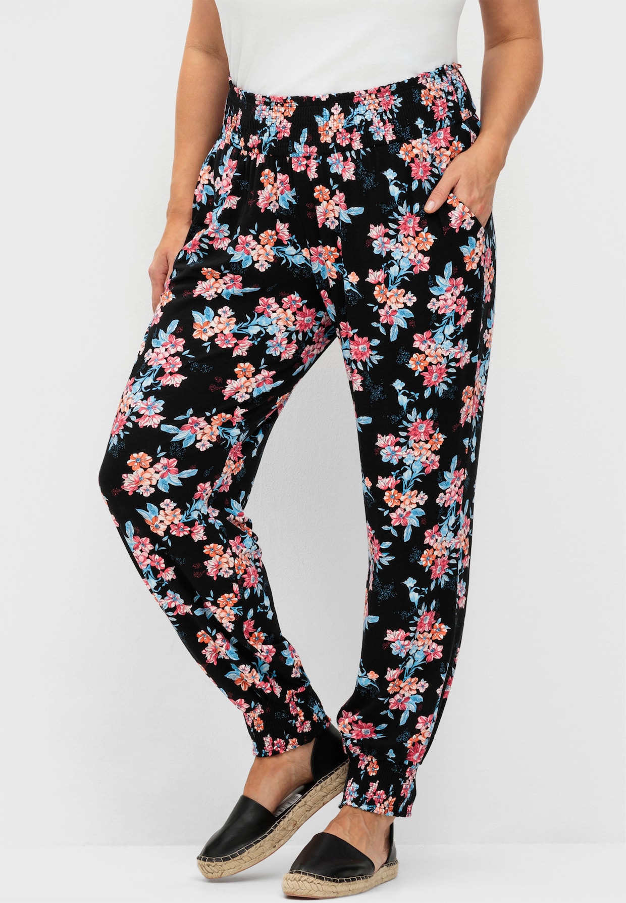sheego Comfortbroek - zwart gedessineerd