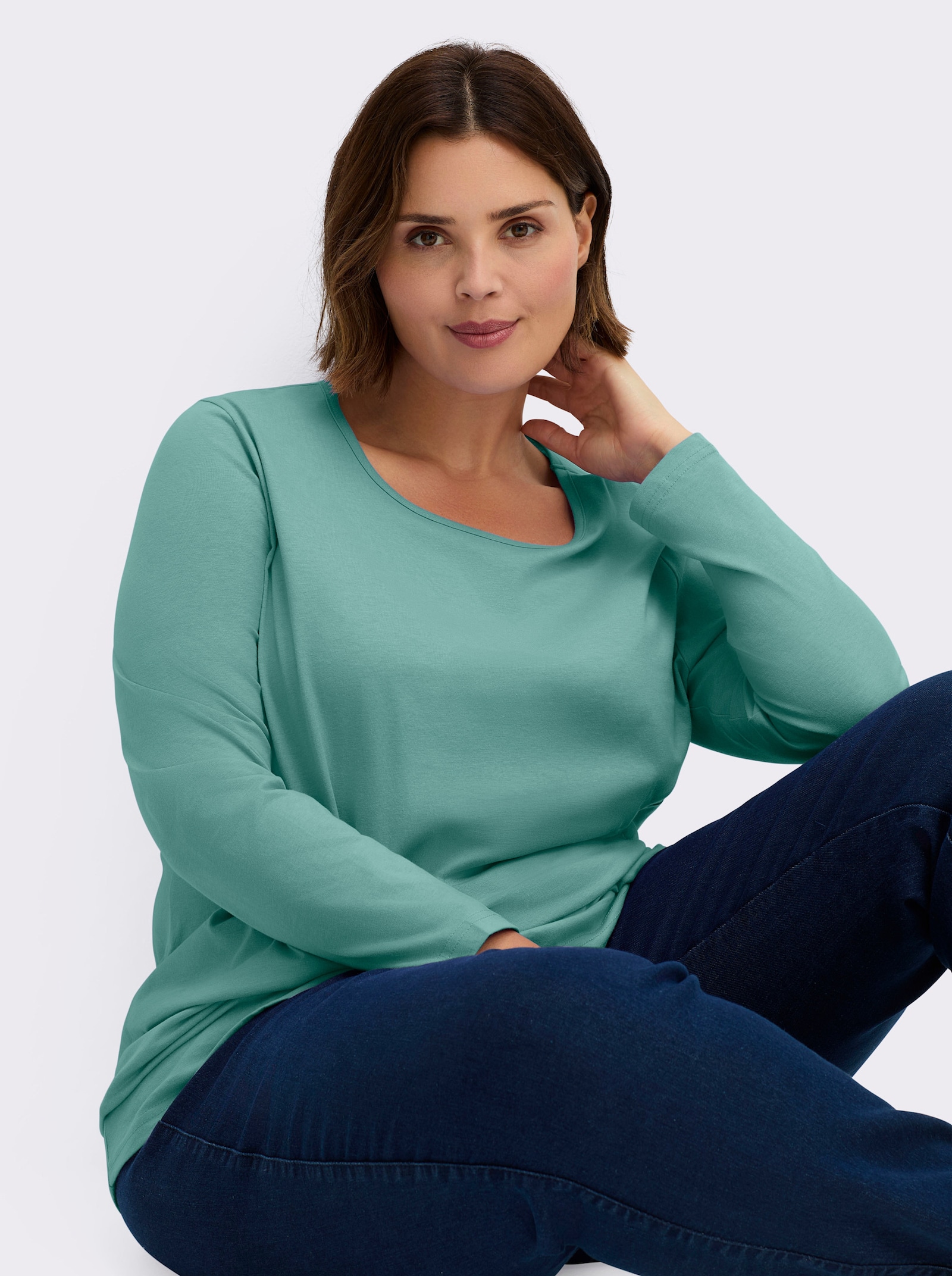 Langarmshirt in weiter Form - salbei