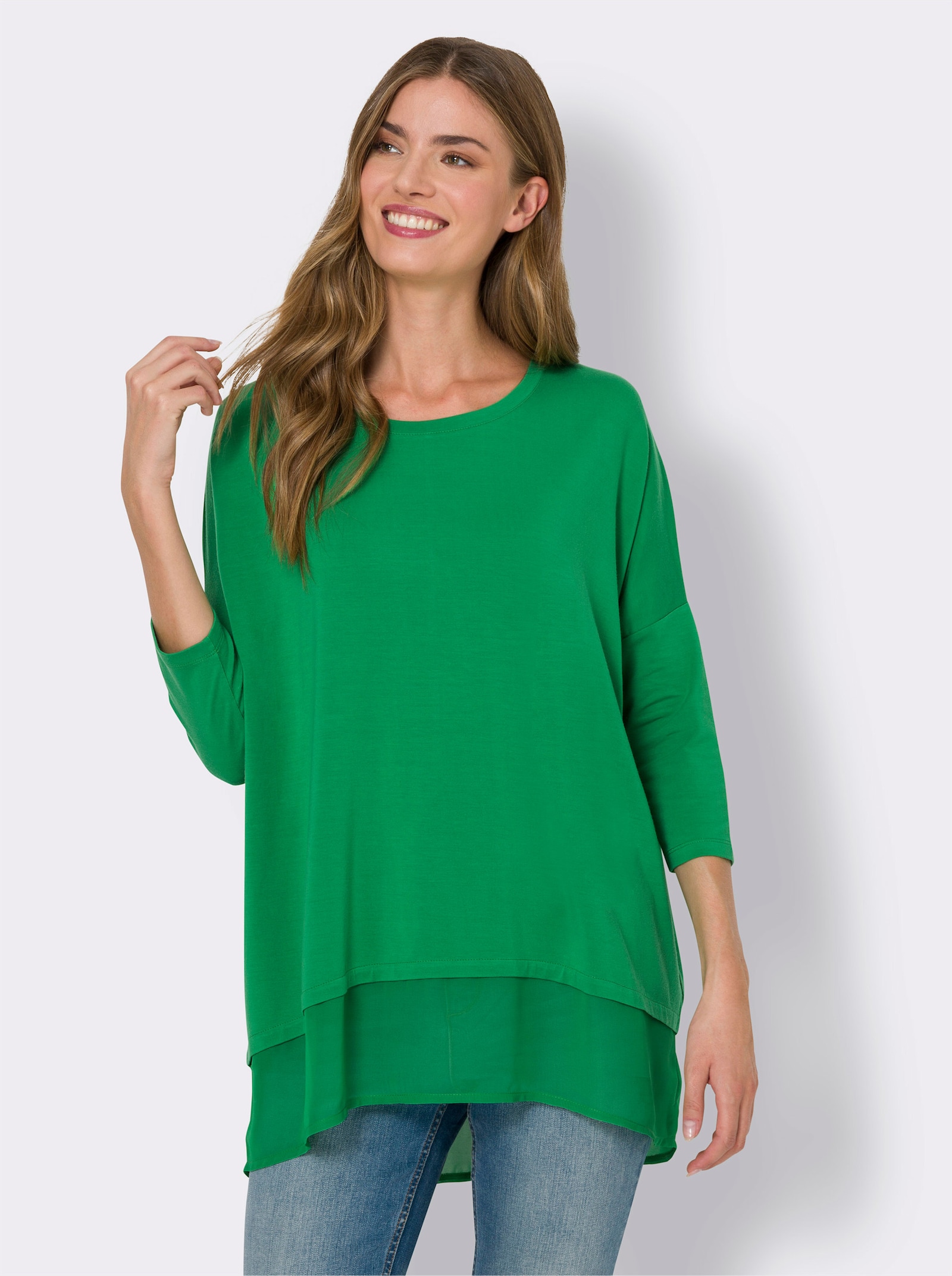 heine Oversize-Shirt mit Chiffon-Saum - grasgrün