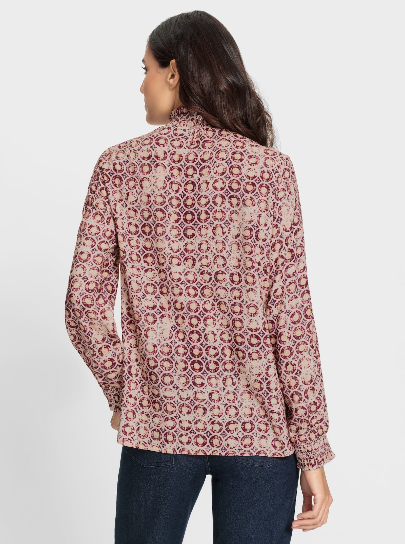 Blouse met print en sluiting in de nek - ivoor/mauve bedrukt