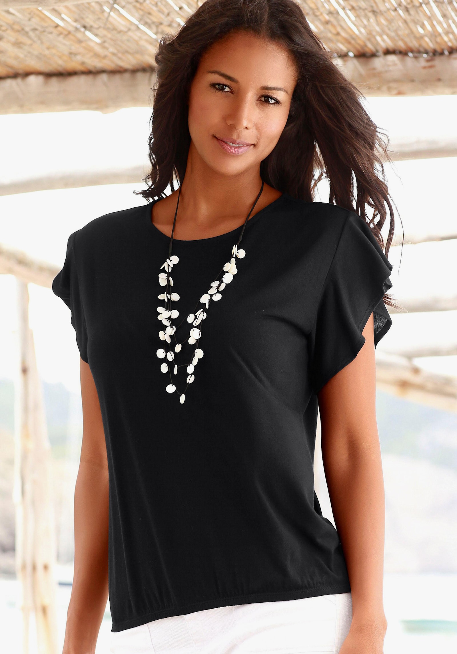 LASCANA Shirt met ronde hals - rood, zwart