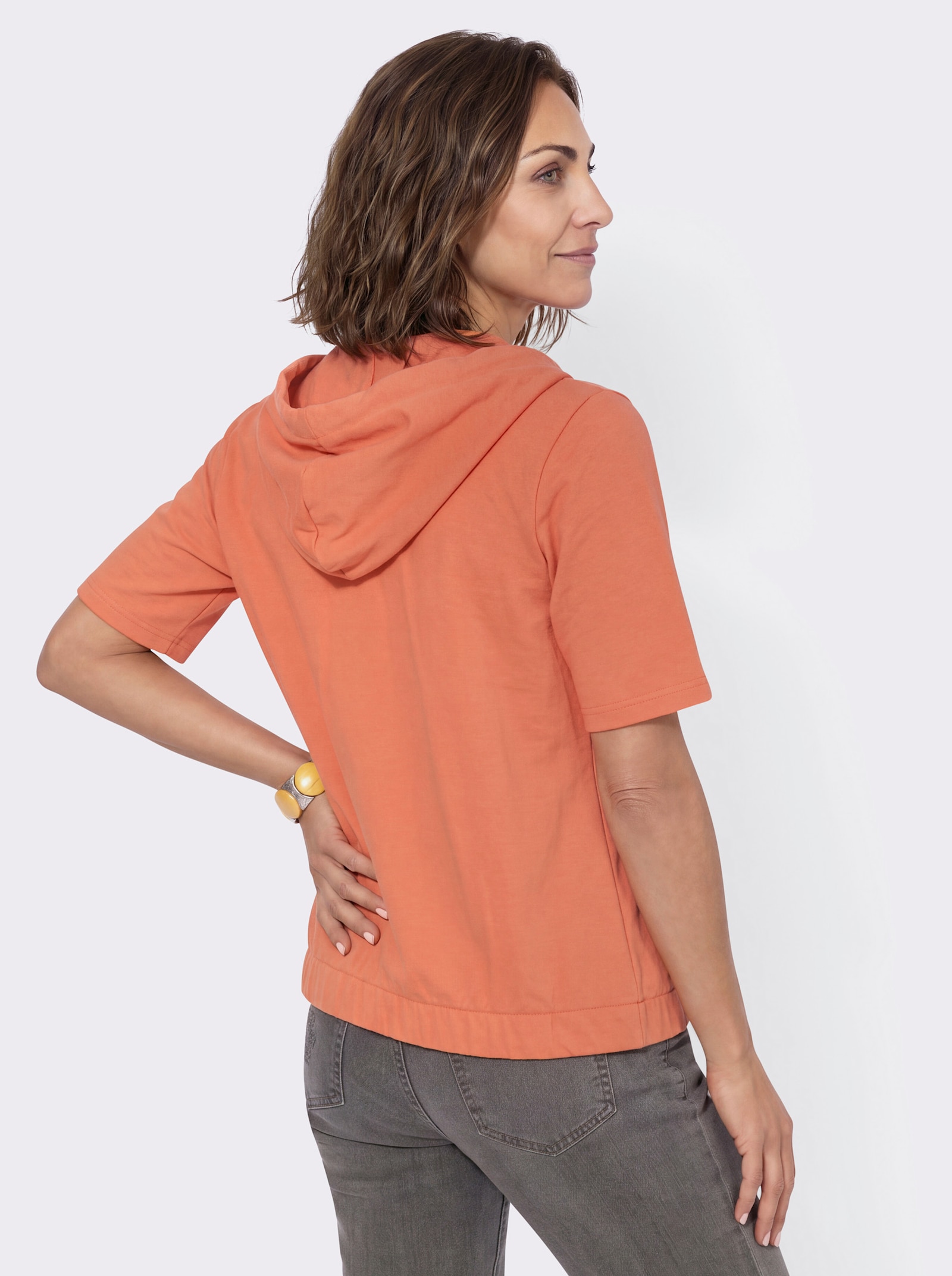 Shirtjacke mit Kapuze und Halbärmeln - papaya
