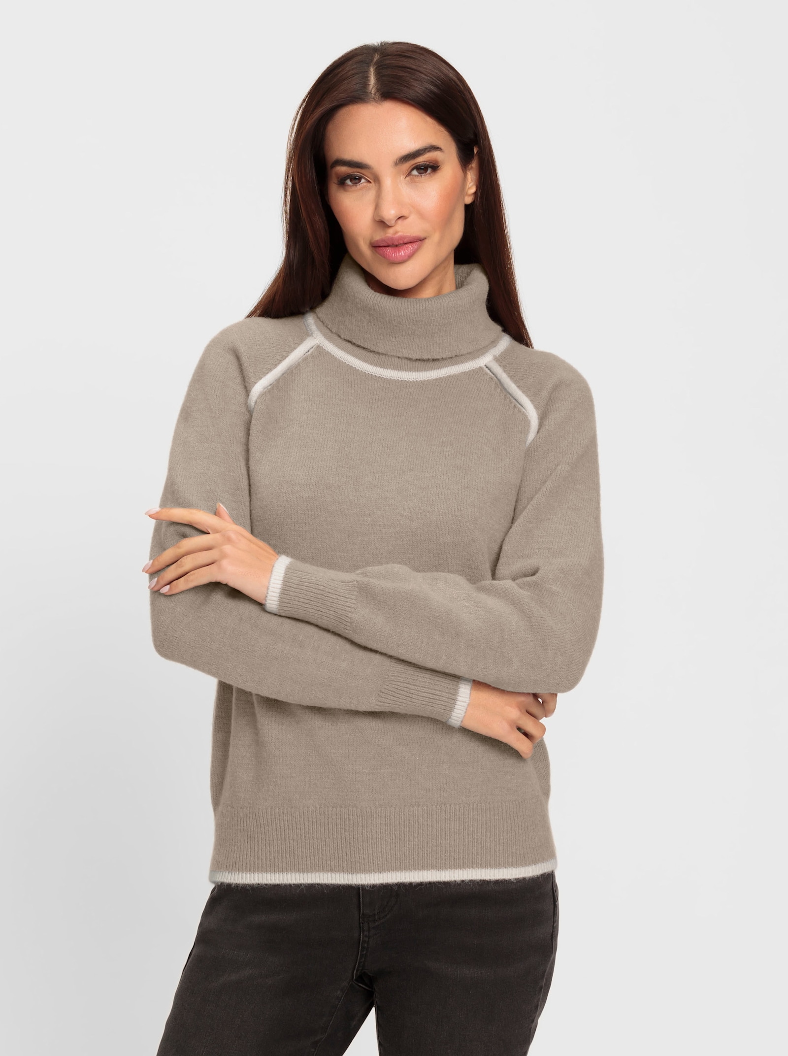 heine Rollkragenpullover mit Kontrast-Paspelierung - taupe-champagner