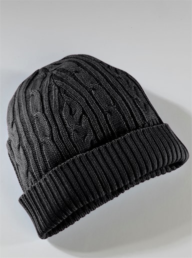 Strickmütze mit Zopf- und Rippenmuster - schwarz