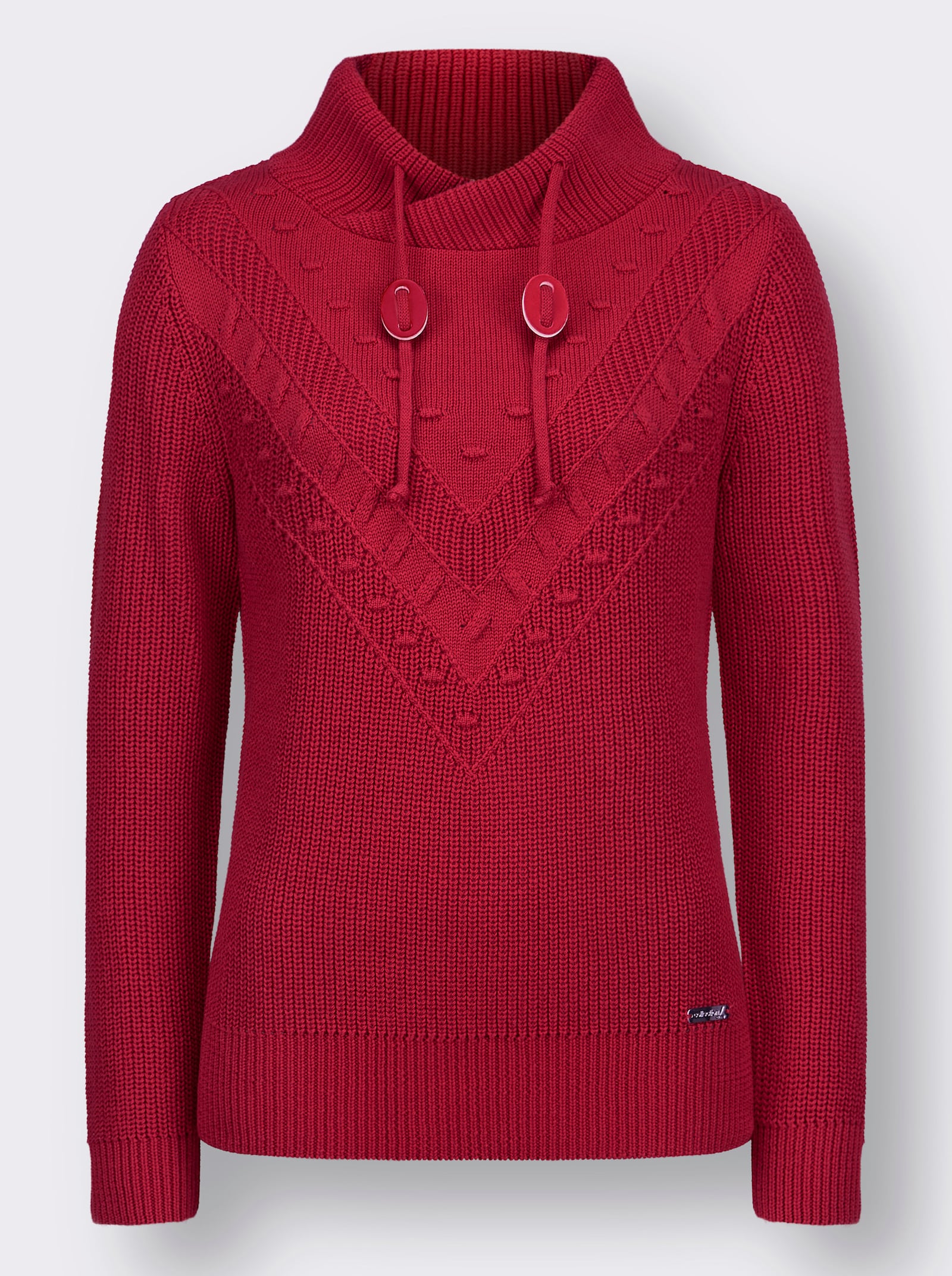 Strickpullover mit überlappendem Stehkragen - rot