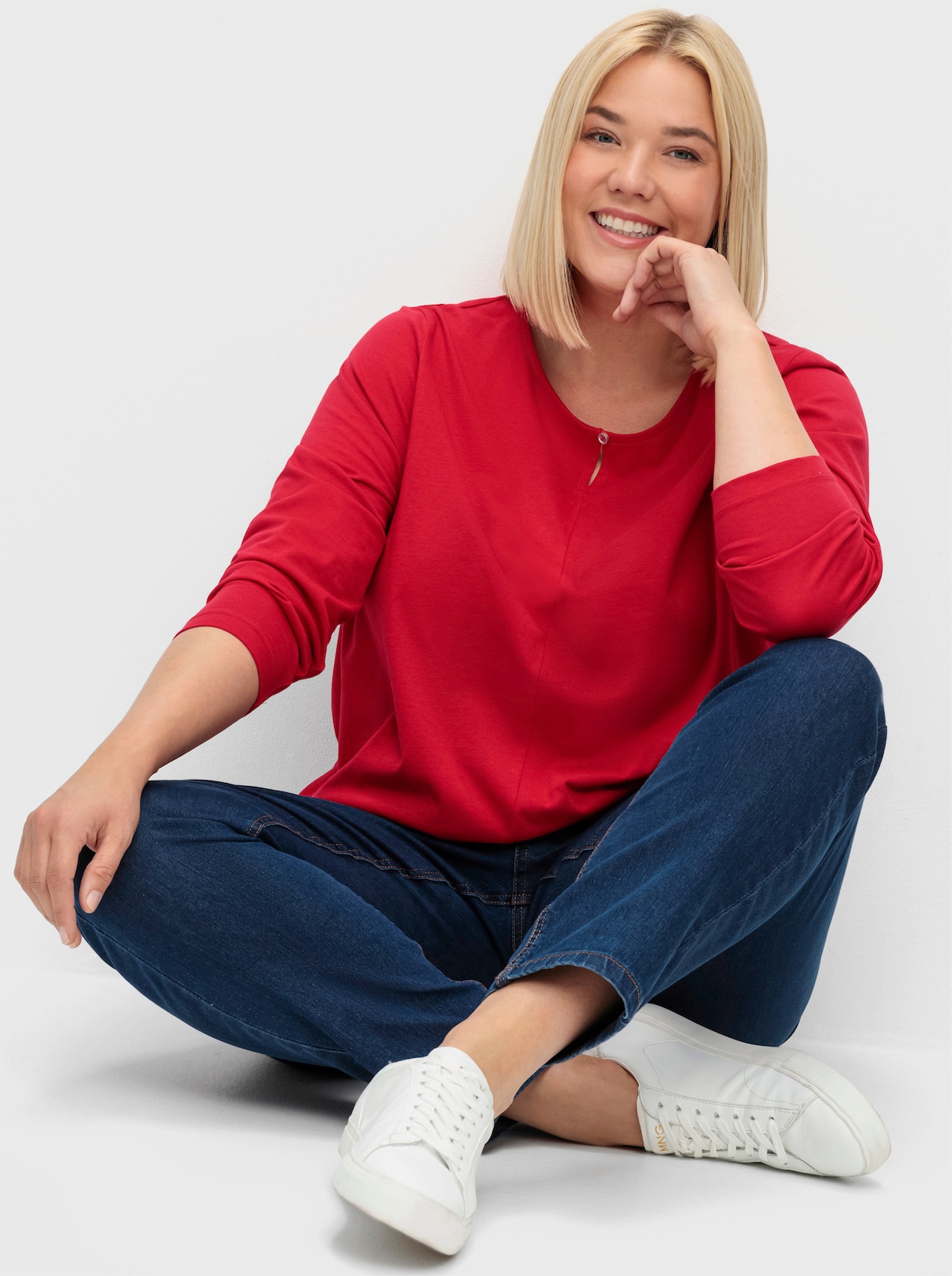 Langarmshirt mit elastischem Saum - rot