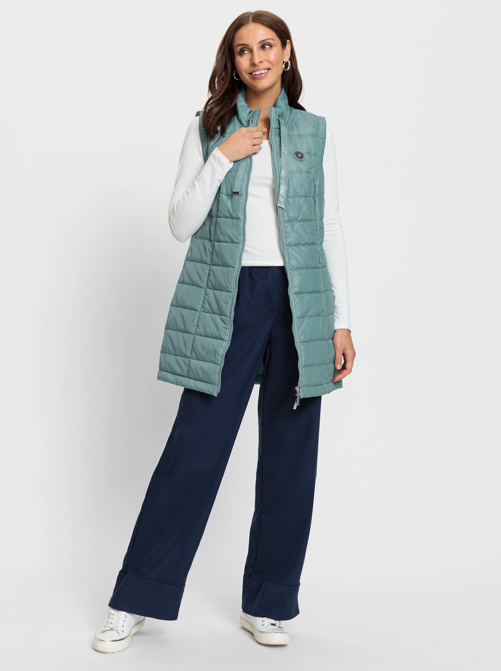 Longweste mit 2-Wege-Reißverschluss - jade