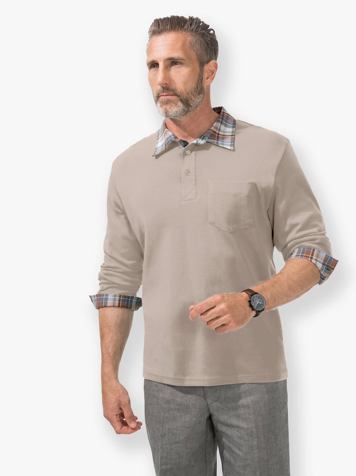 Langarm-Poloshirt - kitt