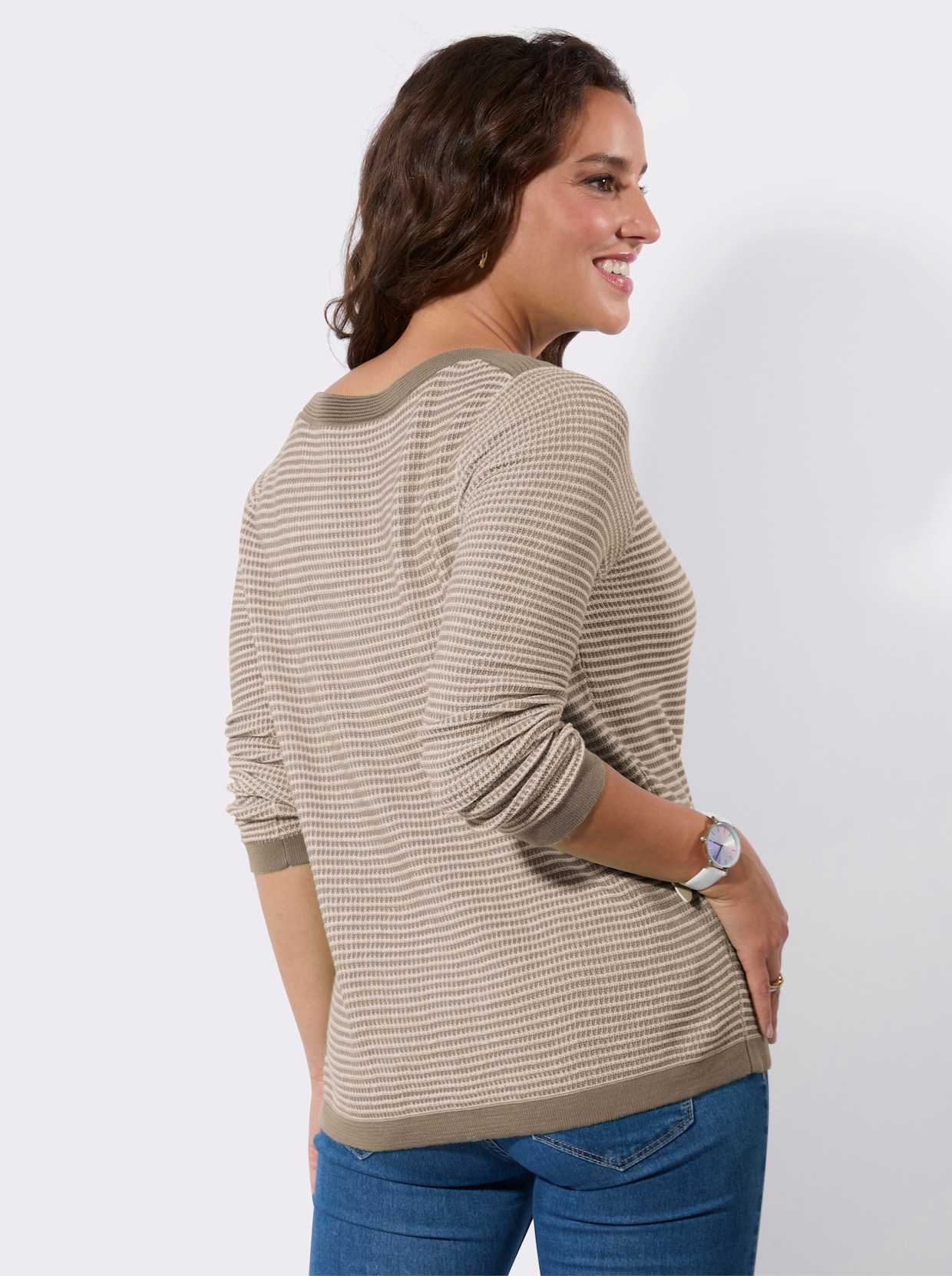 Langarm-Pullover - sesam-ecru-gemustert