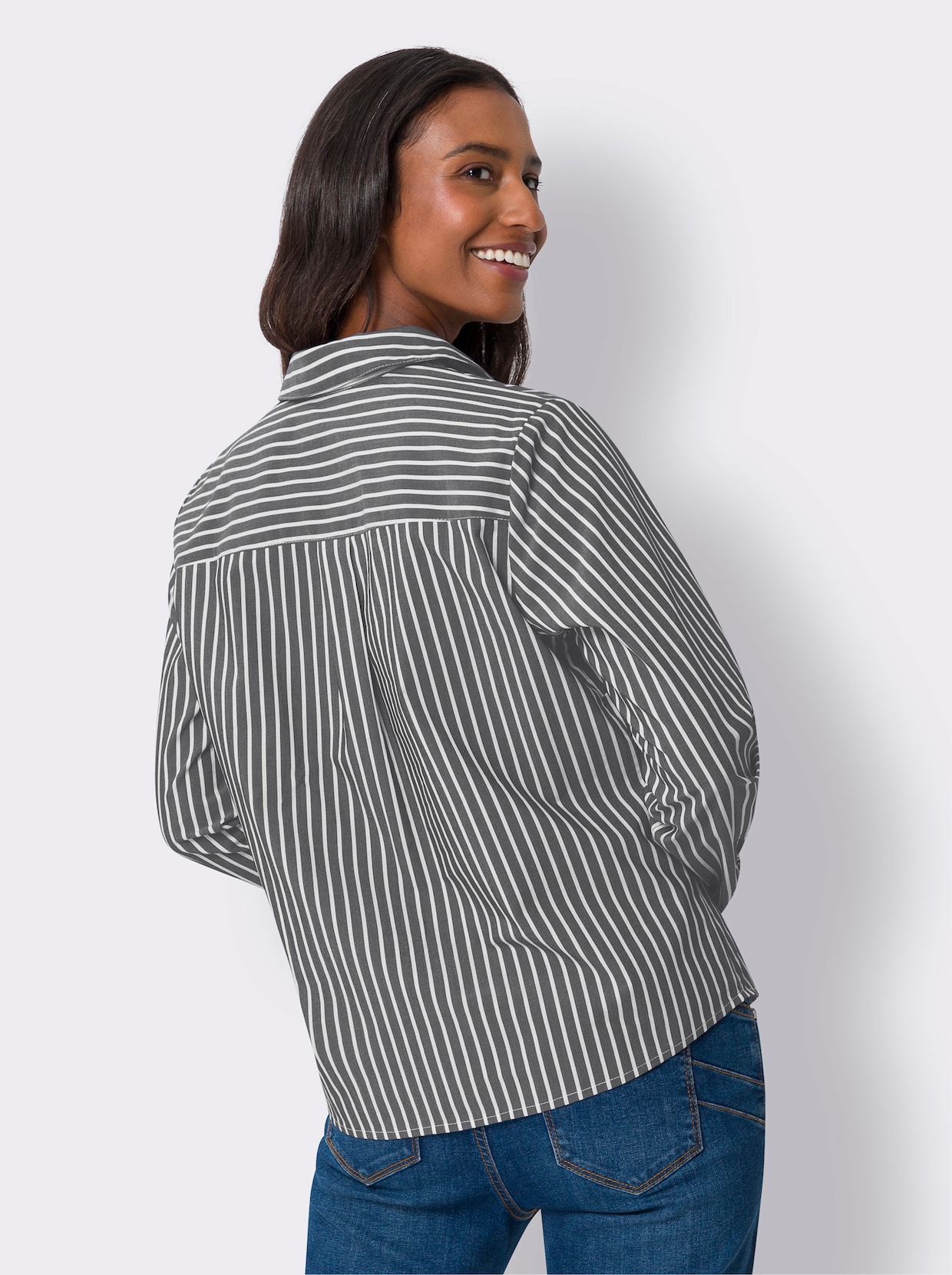 heine Overhemdblouse - marine/wit gestreept