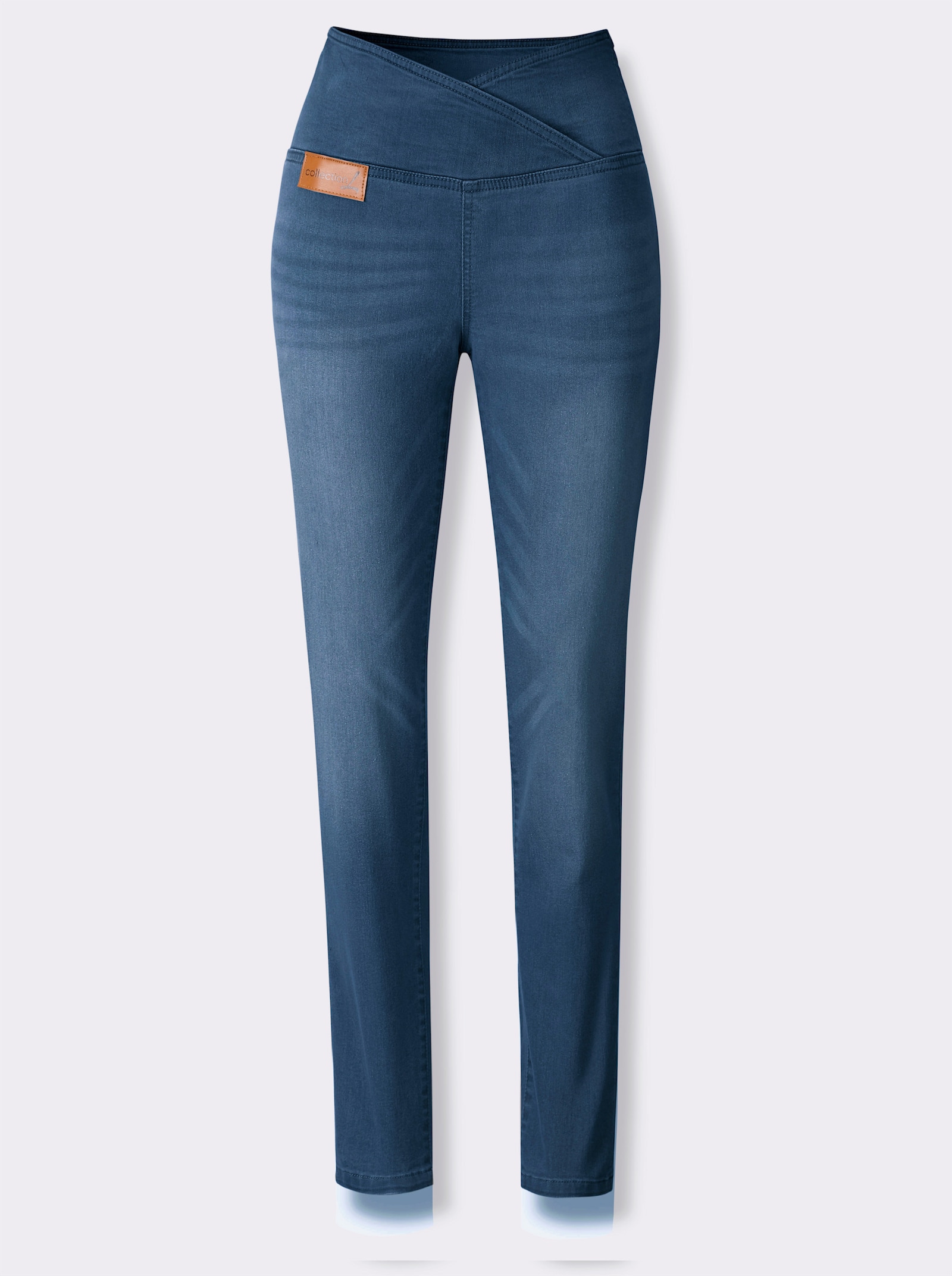 Stretch-Jeans mit überlappendem Bund - blue-bleached