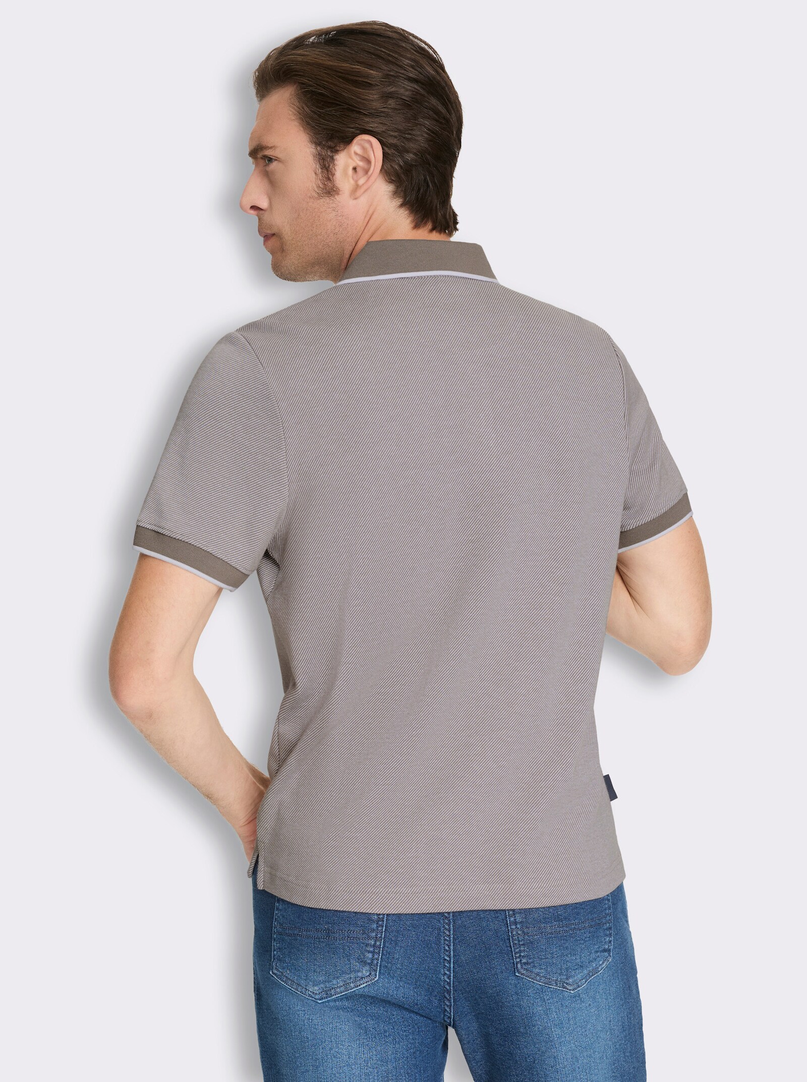 Marco Donati Kurzarmshirt in Jacquard-Qualität, mit Modal - taupe-gestreift