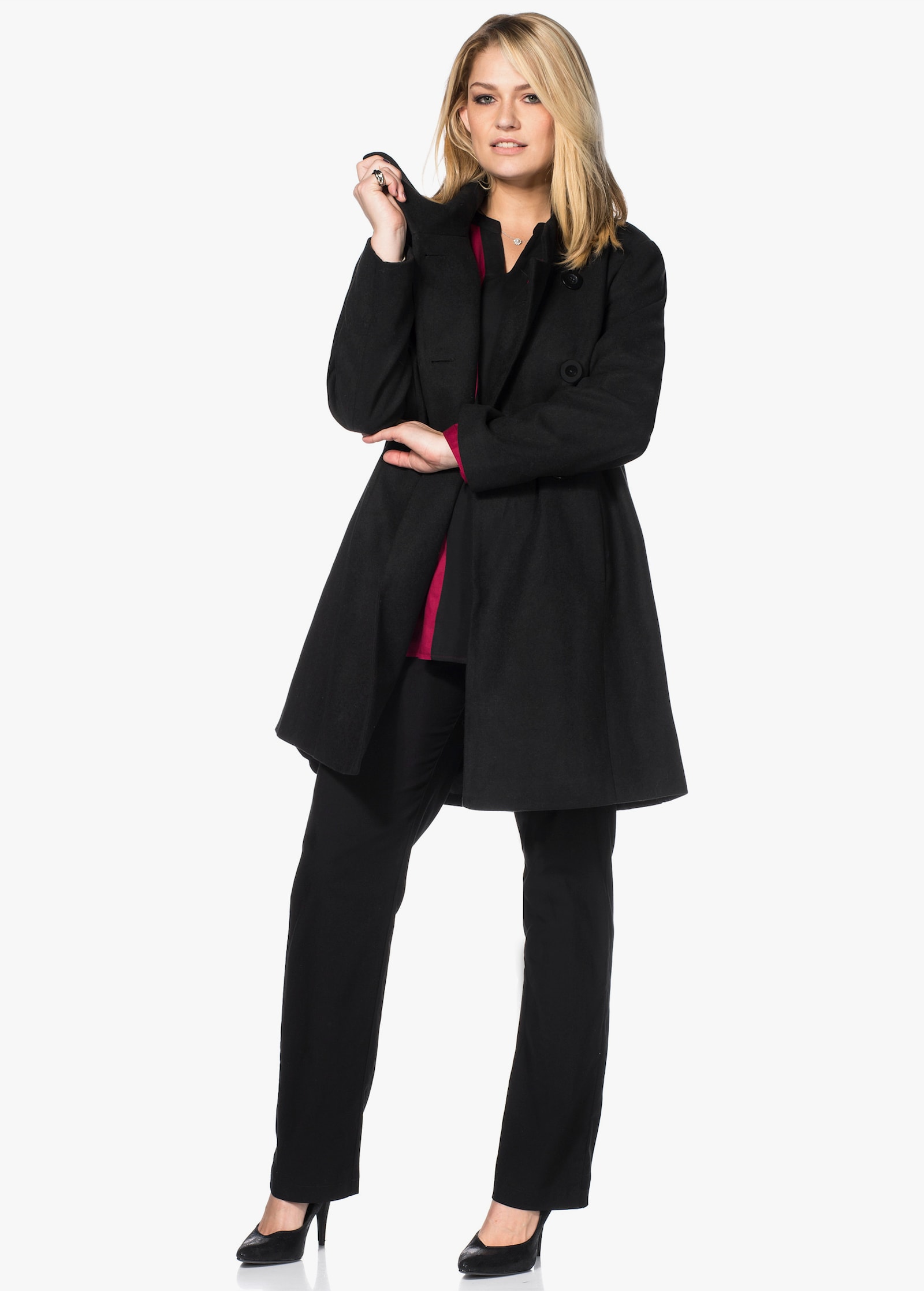 sheego Manteau court avec col asymétrique - noir