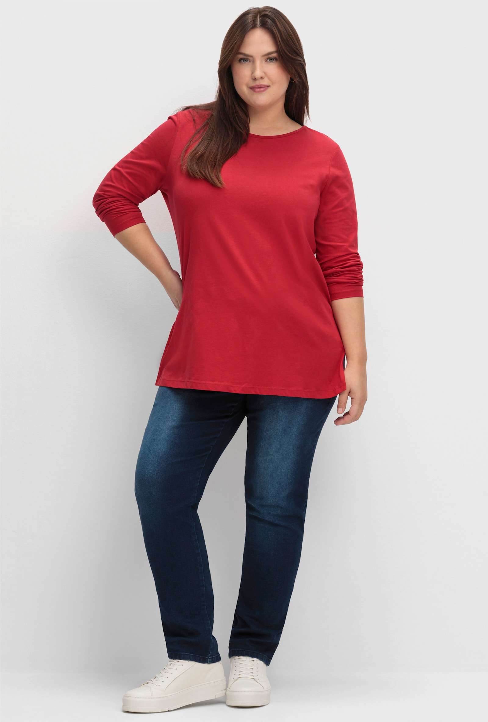 Langarmshirt mit hohen Seitenschlitzen - bordeaux