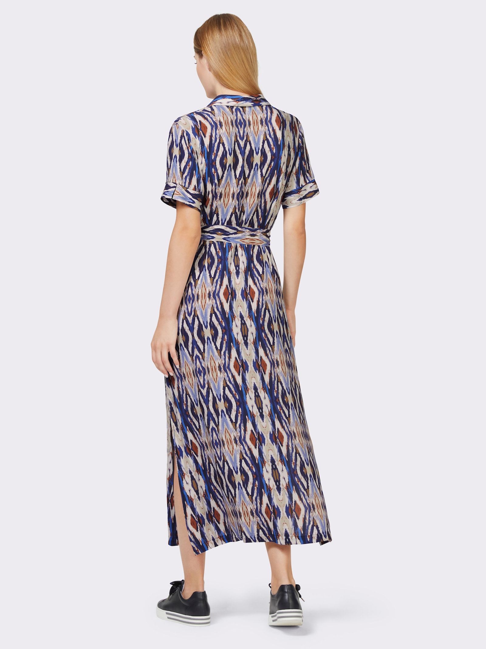 heine Jurk met print en stoffen ceintuur - koningsblauw/cognac bedrukt