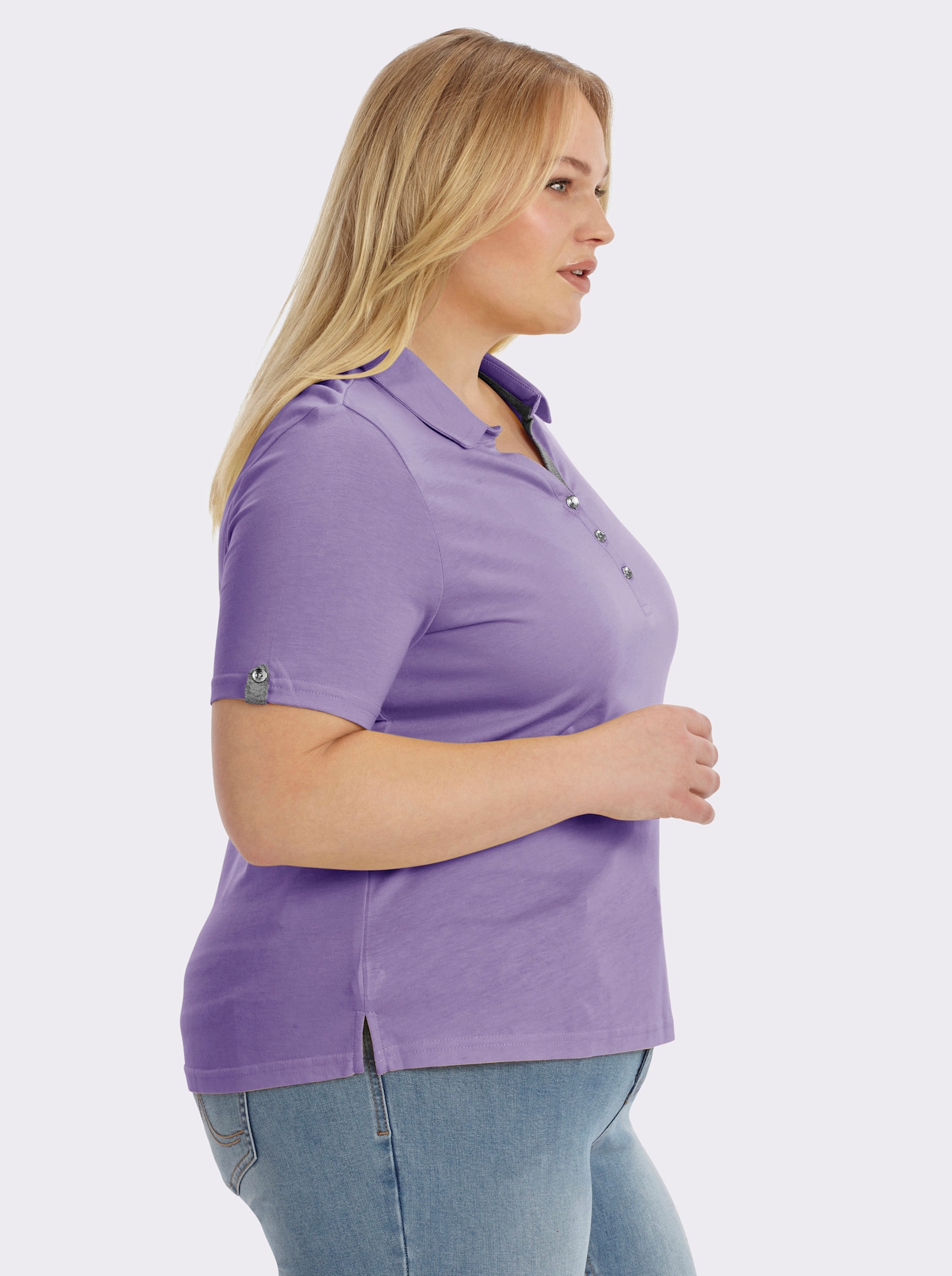 Poloshirt mit Zierriegel - flieder