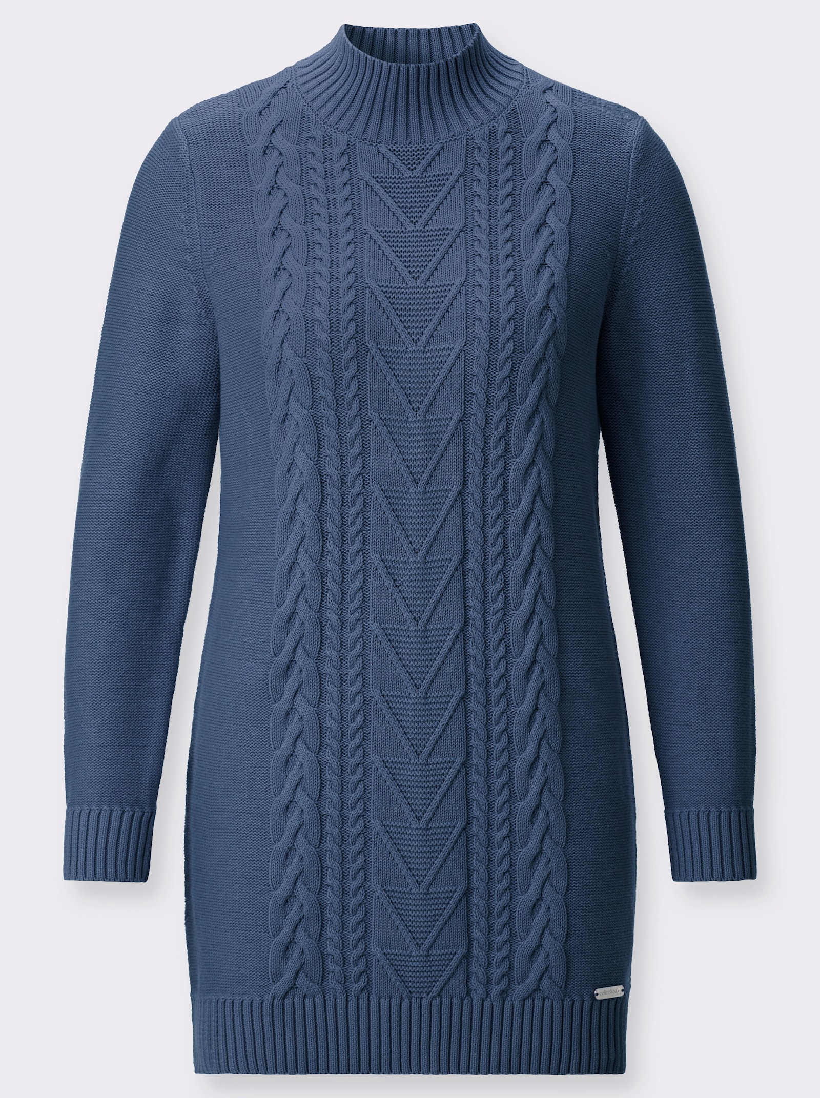 Longpullover mit Zopf-Struktur-Muster - jeansblau