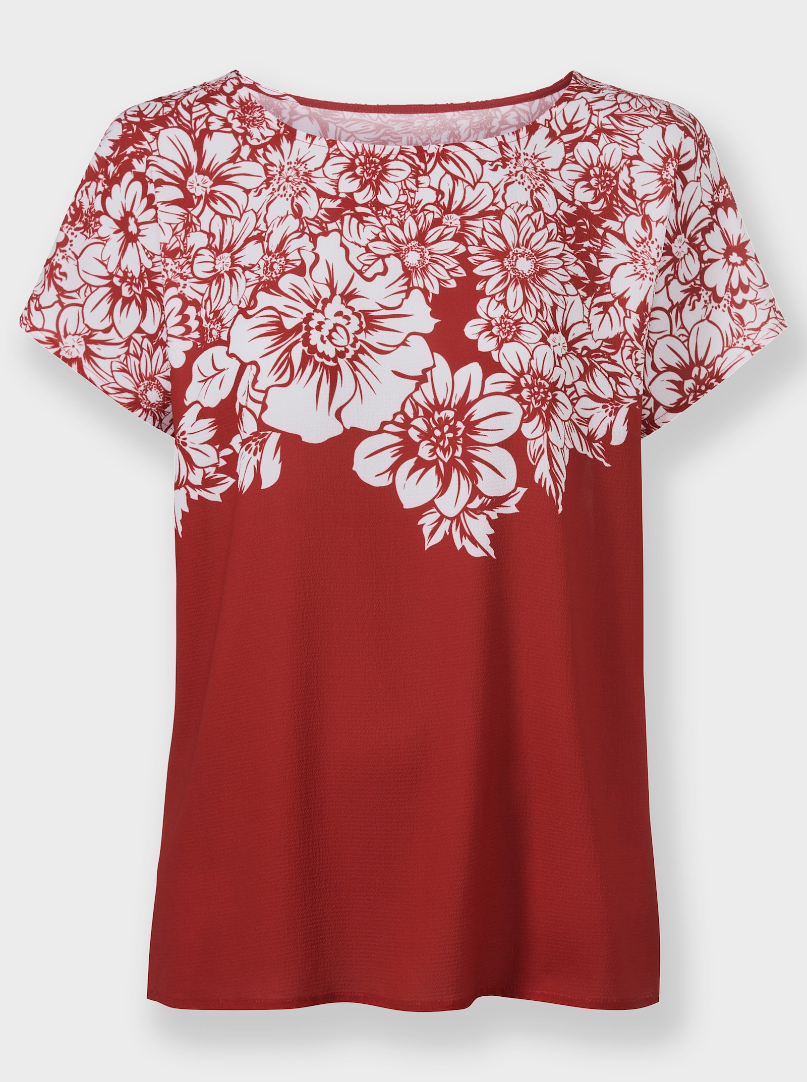 Comfortabele blouse met bloemenprint - rood/wit geprint