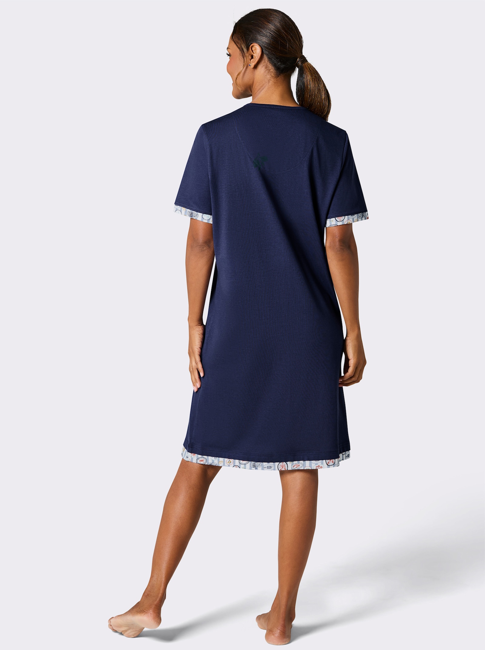 Comtessa Sleepshirt mit Zitronen-Motiv - marine-gelb-bedruckt