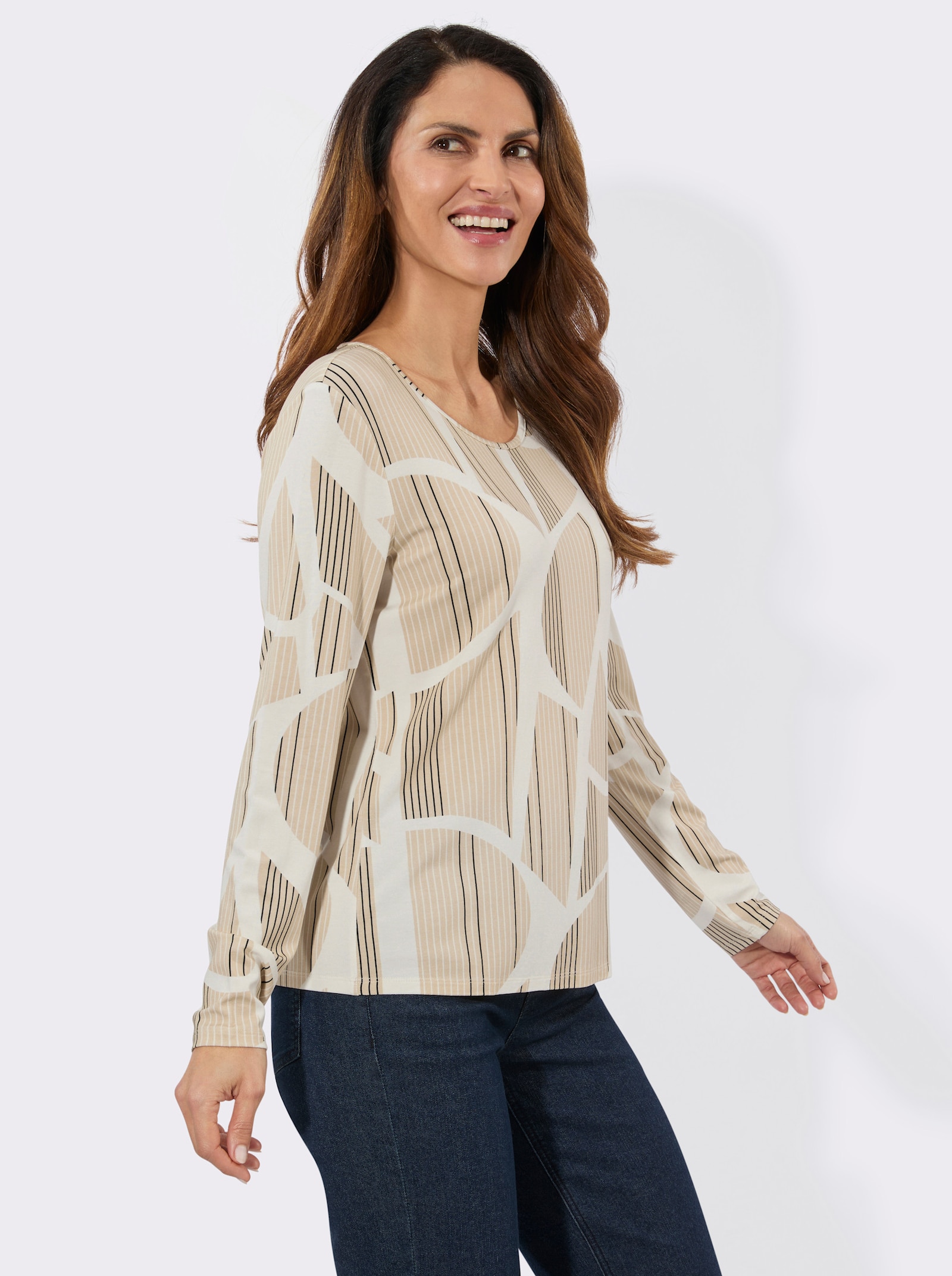 Rundhalsshirt mit Grafik-Muster - sand-ecru-bedruckt