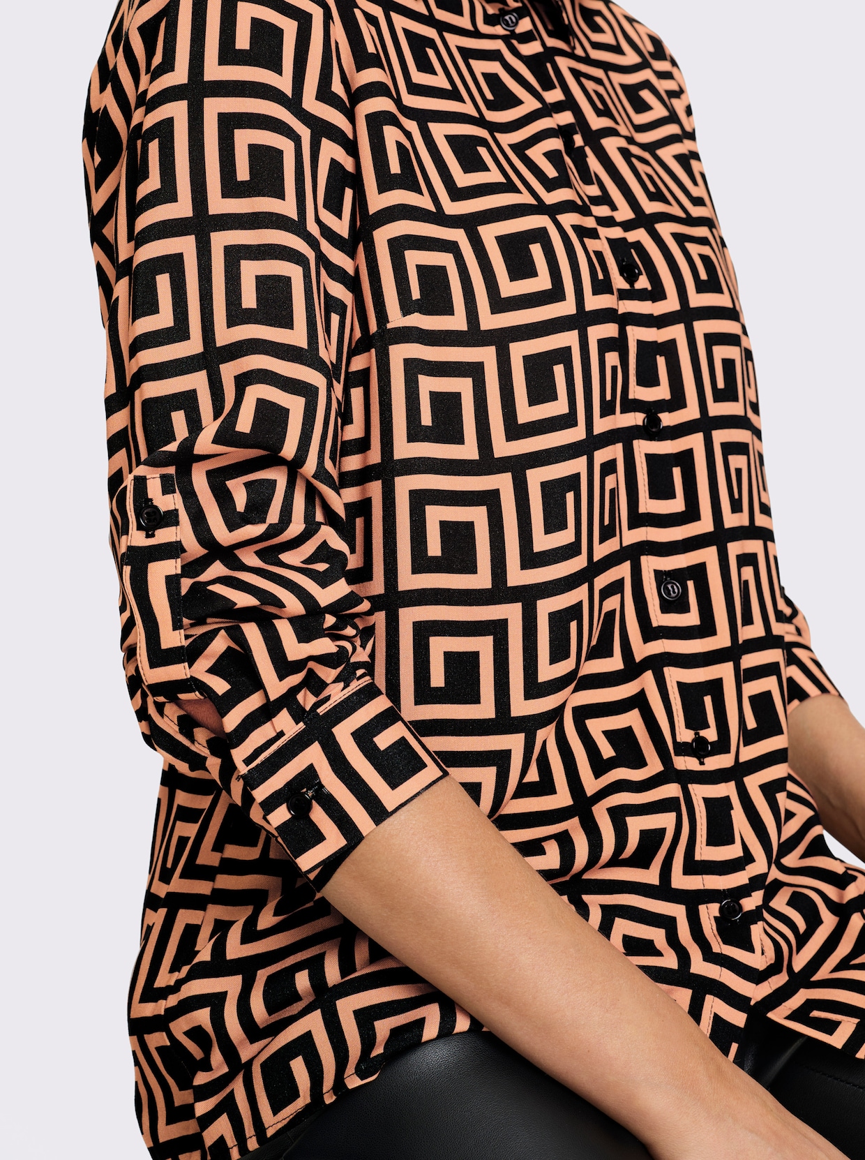 heine Druckbluse - camel-schwarz-bedruckt