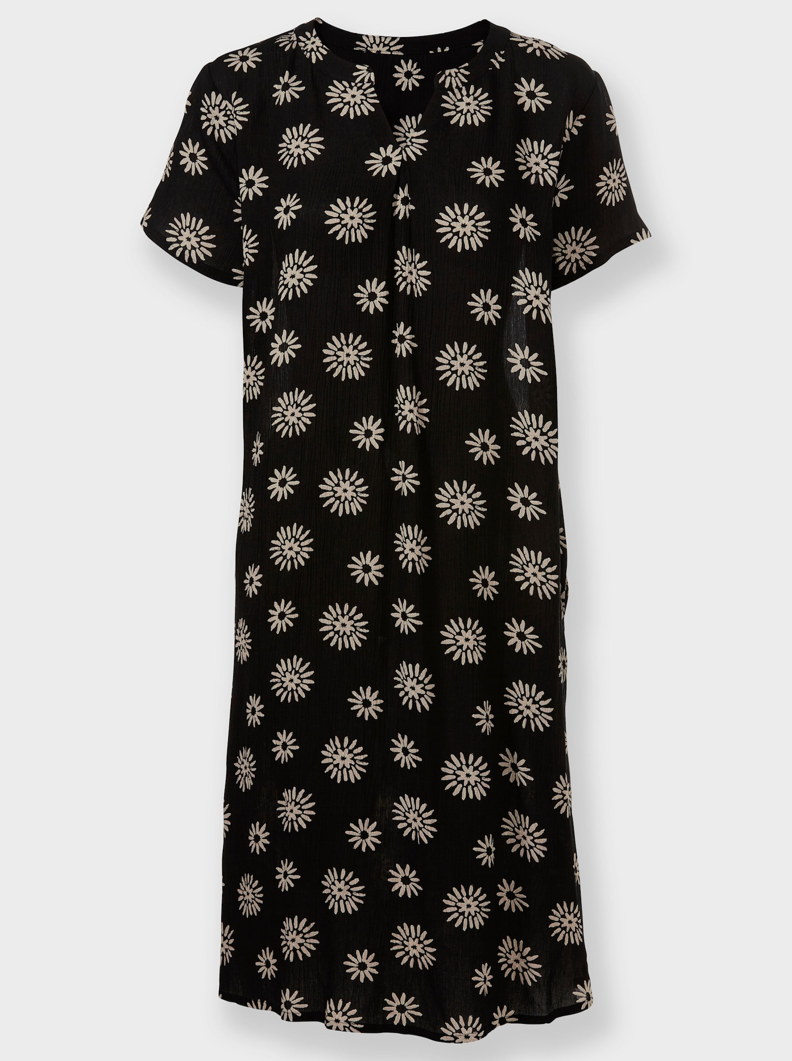 Druckkleid mit Nahttaschen - schwarz-sesam-bedruckt