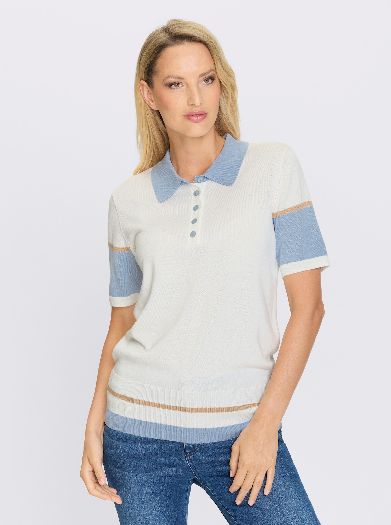 heine Feinstrickpullover mit Polokragen - ecru