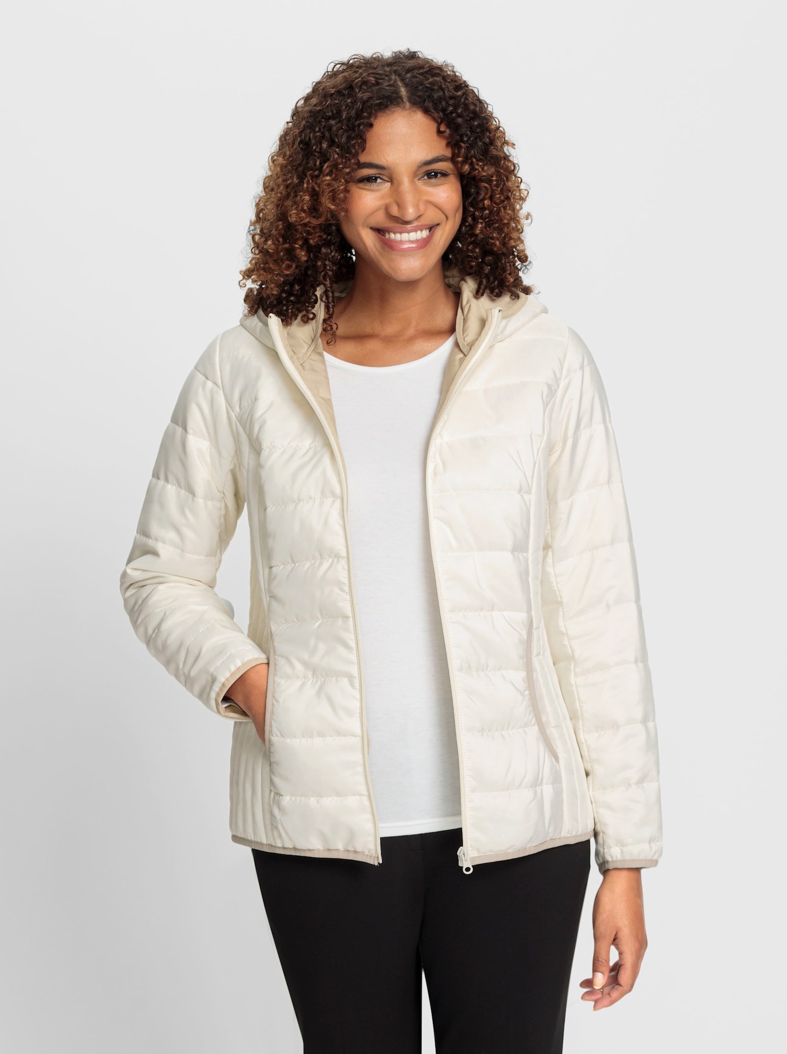 Steppjacke mit Kontrast-Paspeln - champagner-beige