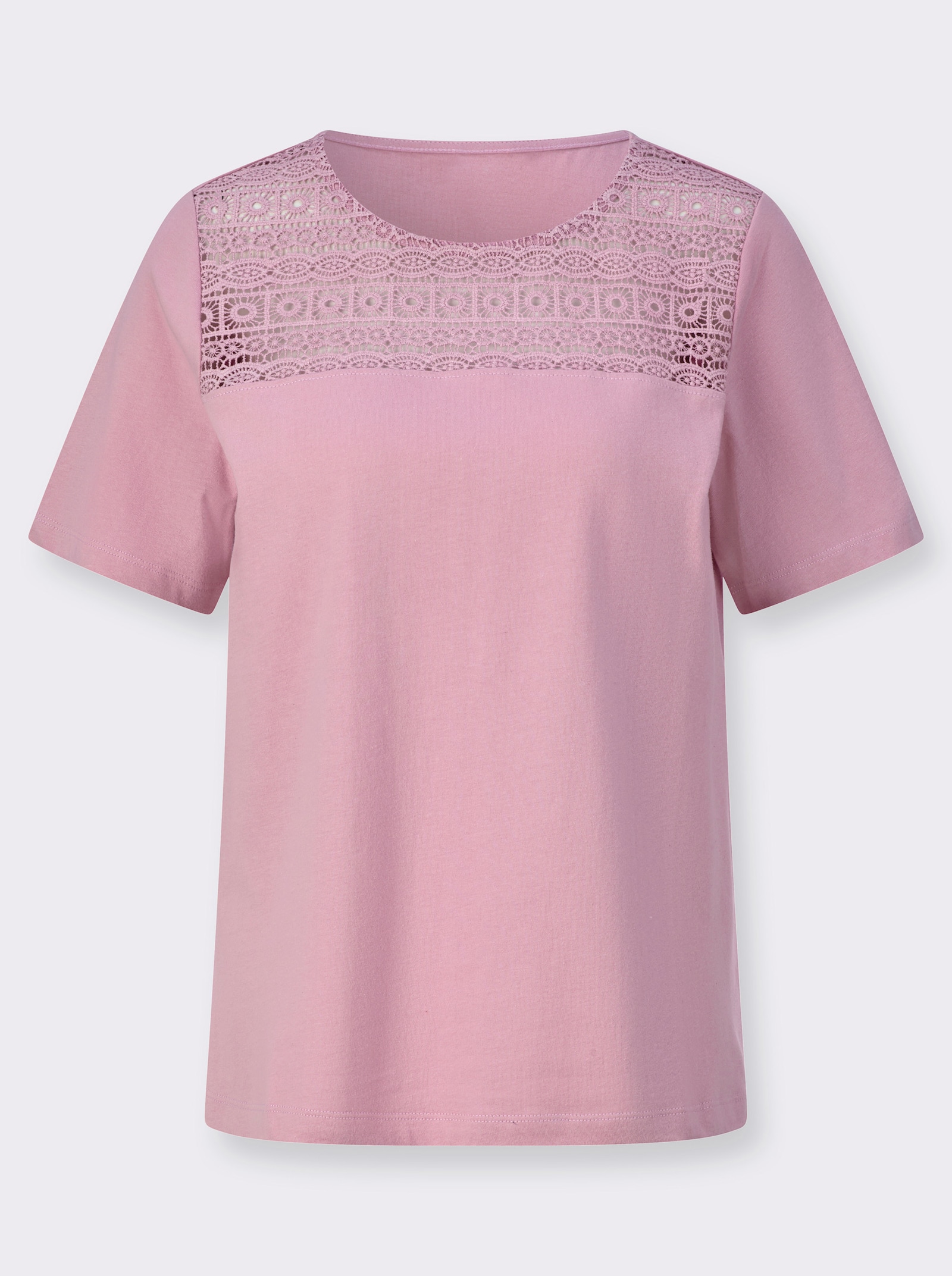 Spitzenshirt mit Rundhals-Ausschnitt - rosé